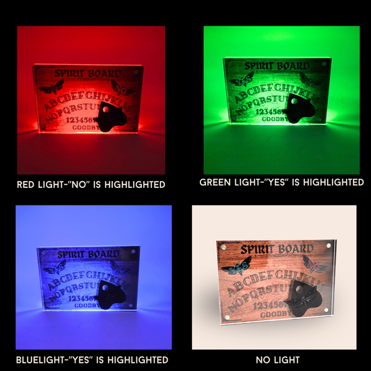 Sinister Spirit Board 3D Effect Acrylic – Gothic Ouija Inspired Decor with Moving YES/NO Light Effect – Horror Desk Display