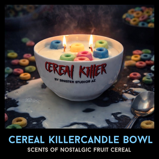 Cereal Killer Candle Bowl – Fruit Cereal Scented Horror Candle – 10oz Soy Coconut Wax Candle – Reusable Cereal Bowl – Sinister Studios AZ