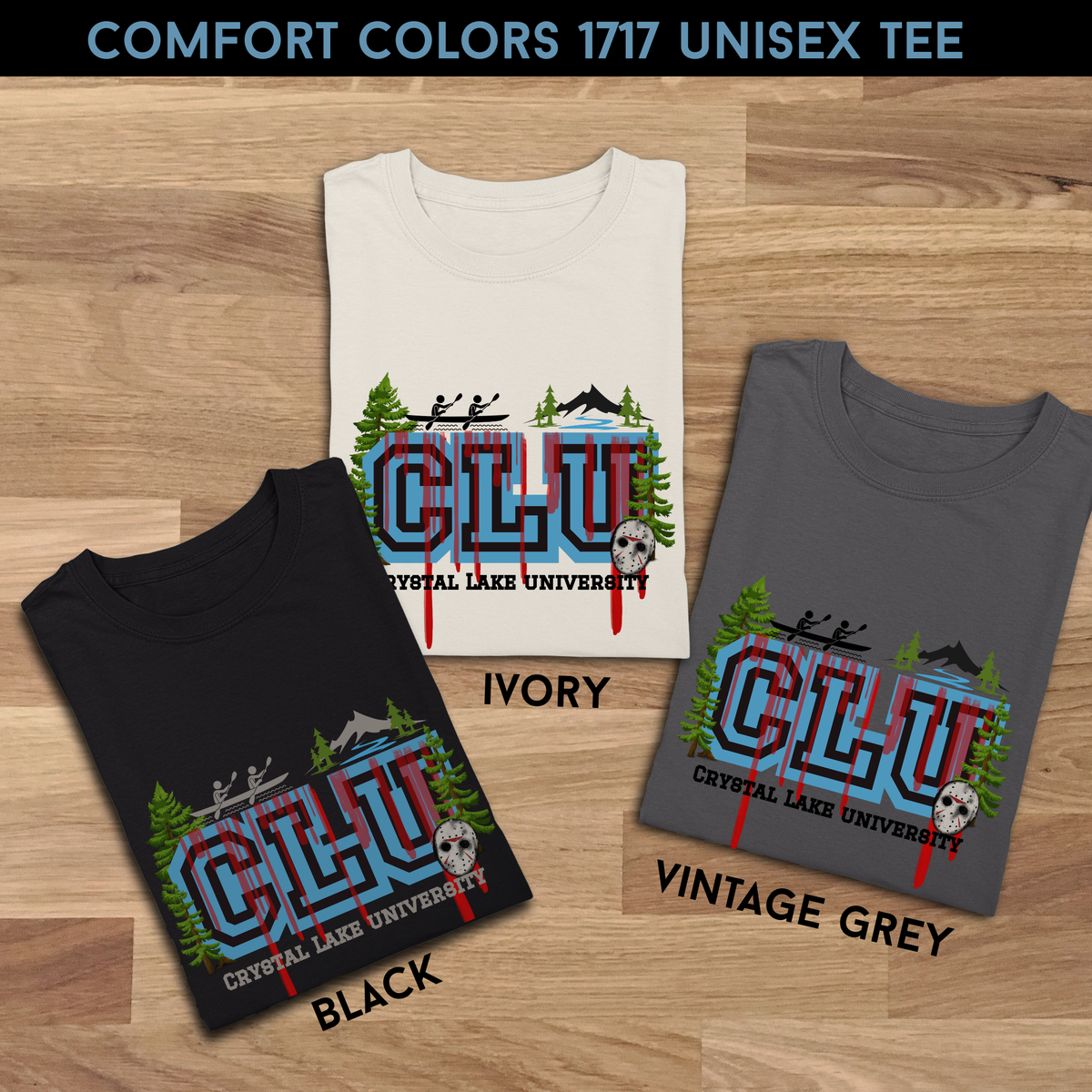 Crystal Lake University CLU Unisex Horror Tee | Friday the 13th Inspired Camp Slasher Shirt | Comfort Colors 1717 Graphic Tee