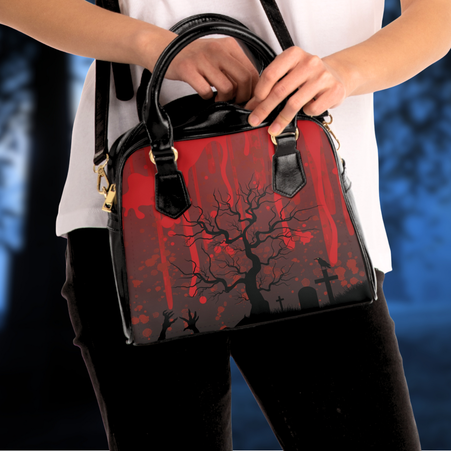 Undead handbag women's horror crossbody bag zombie horror crossbody purse horror graveyard zombie purse horror gift for her blood red bag