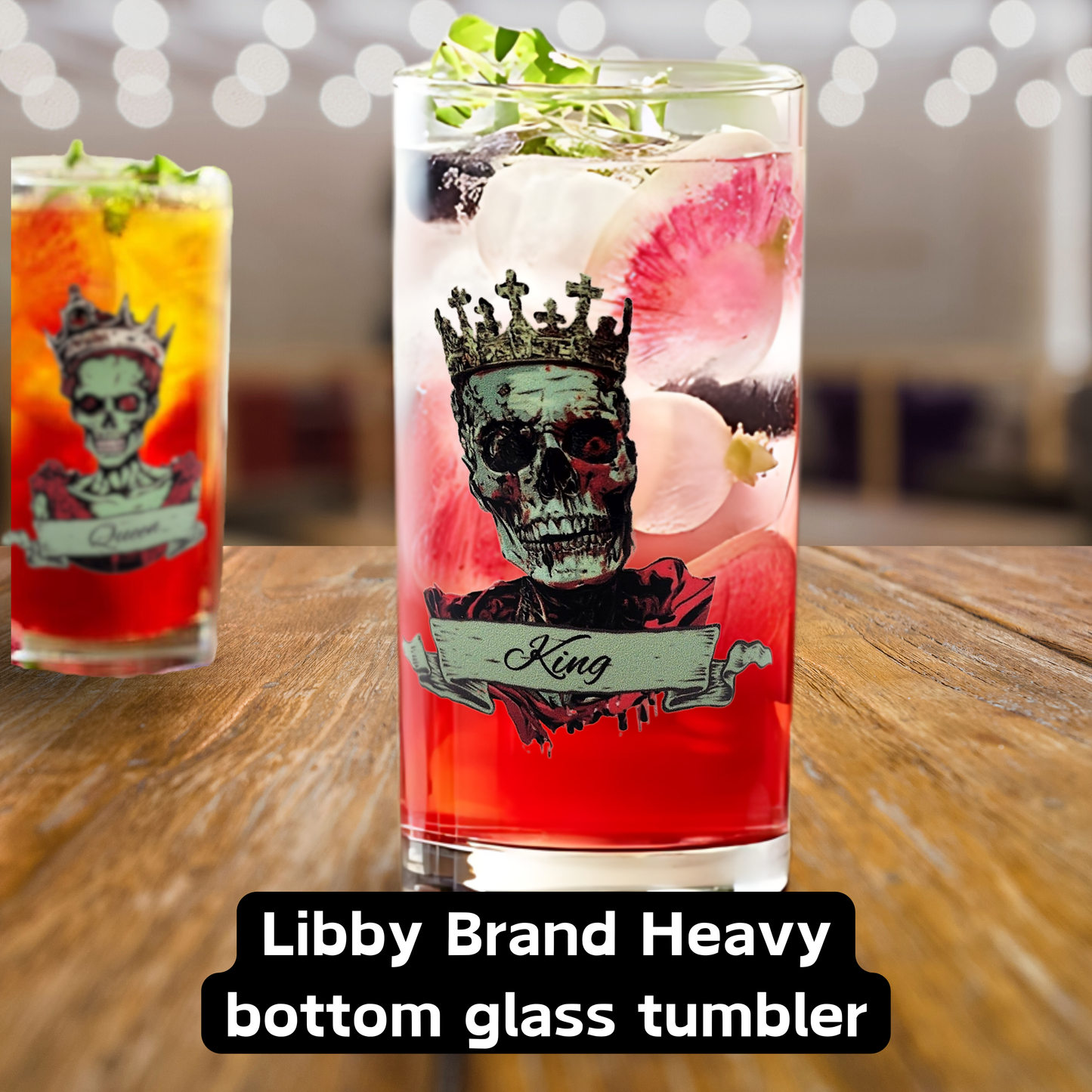 King & Queen Zombie Glass Tumbler Set – Spooky Gift for Couples, Halloween, Weddings, Housewarmings, and Gothic Home Decor, Zombie drinkware, Gothic drinkware set