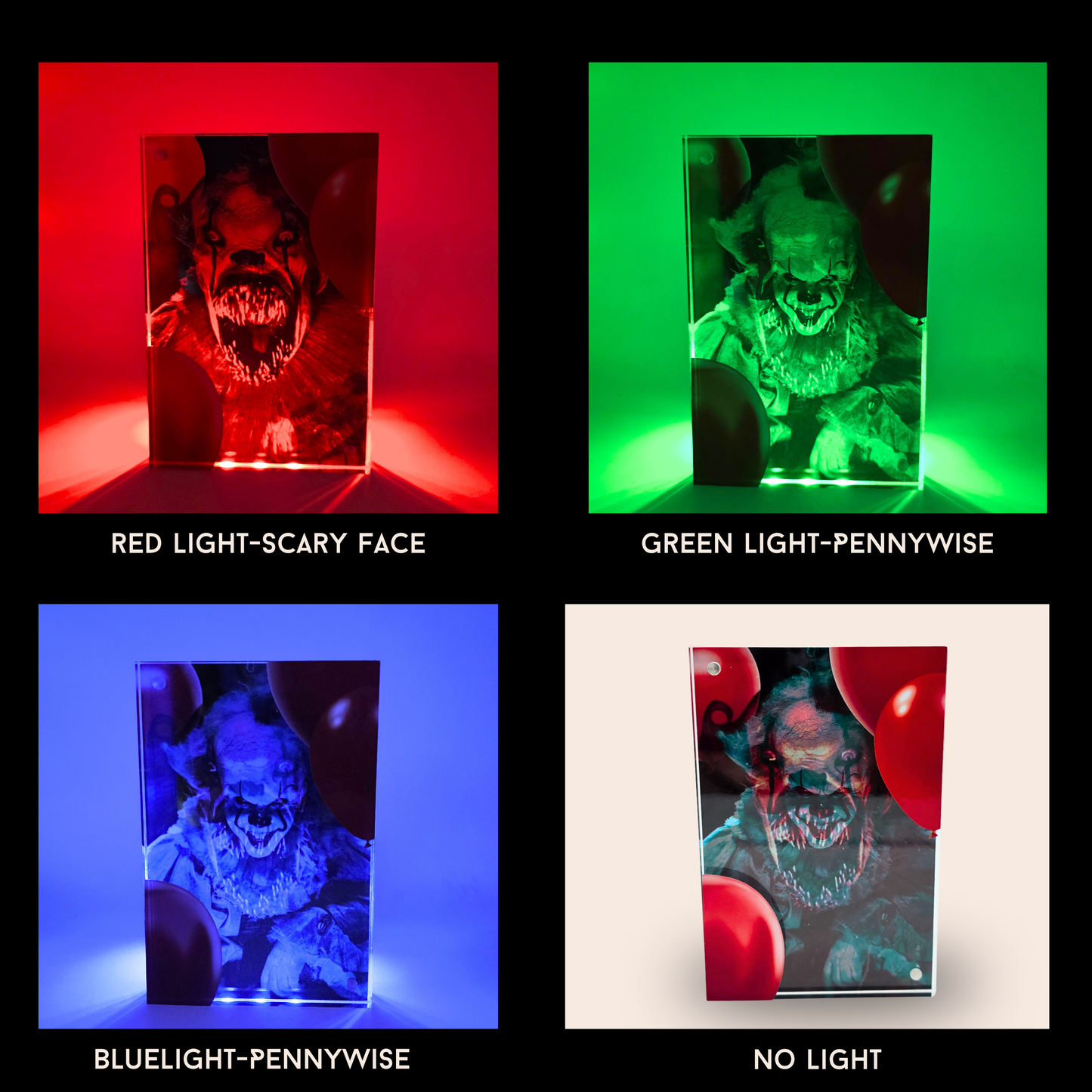 Color Reactive Pennywise 3D Effect Acrylic – Modern Horror Clown RGB Light Illusion Art Display, Spooky Desk Decor