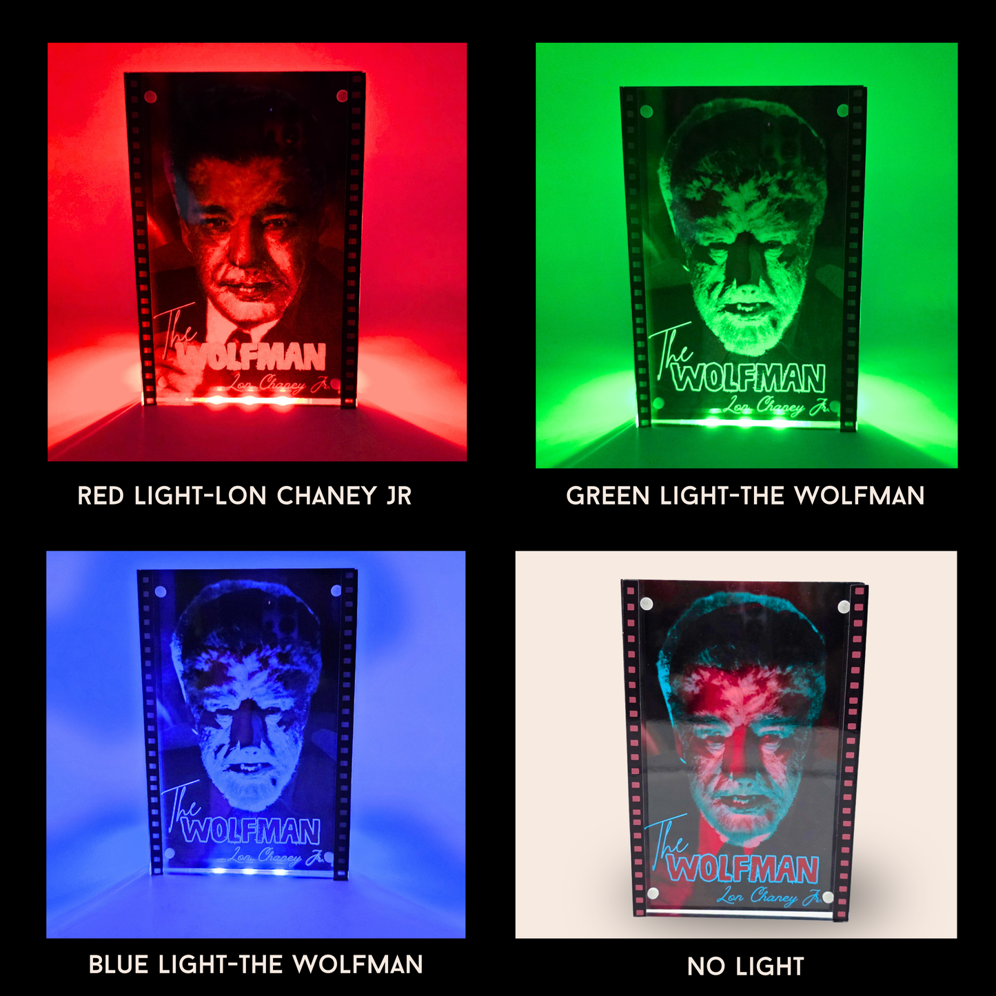 The Wolfman 3D Effect Acrylic – Color Reactive Lon Chaney Jr Monster Illusion Art Display with Optional RGB LED Light Base