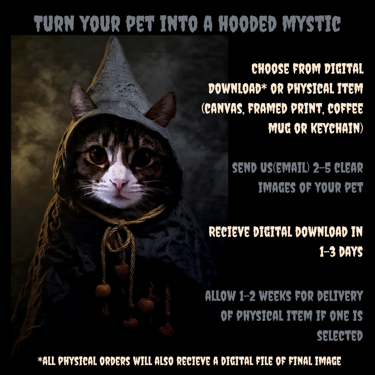 The Mystic Custom Creepy Pet Portrait Personalized Pet portrait digital download killer pet portrait gift for