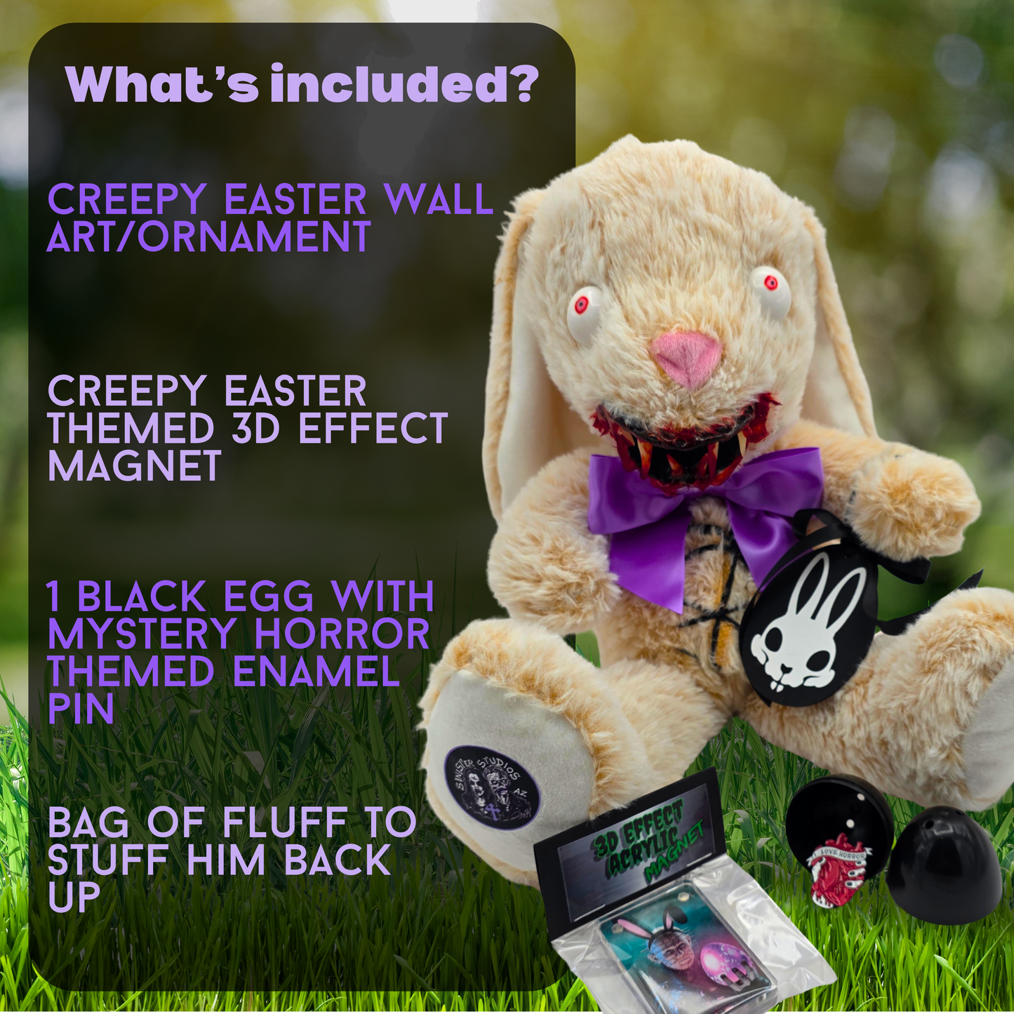 Mystery Creepster Bunny Plush Horror Easter Basket Alternative – Creepy Easter Gift, Cut Open Bunny Surprise Toy, Gothic Plush by Sinister Studios AZ
