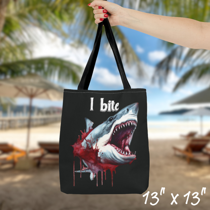 I Bite tote bag shark tote bag gift sharkweek bag gift for him reusable grocery bag gory shark attack tote bag shark beach bag gift for her