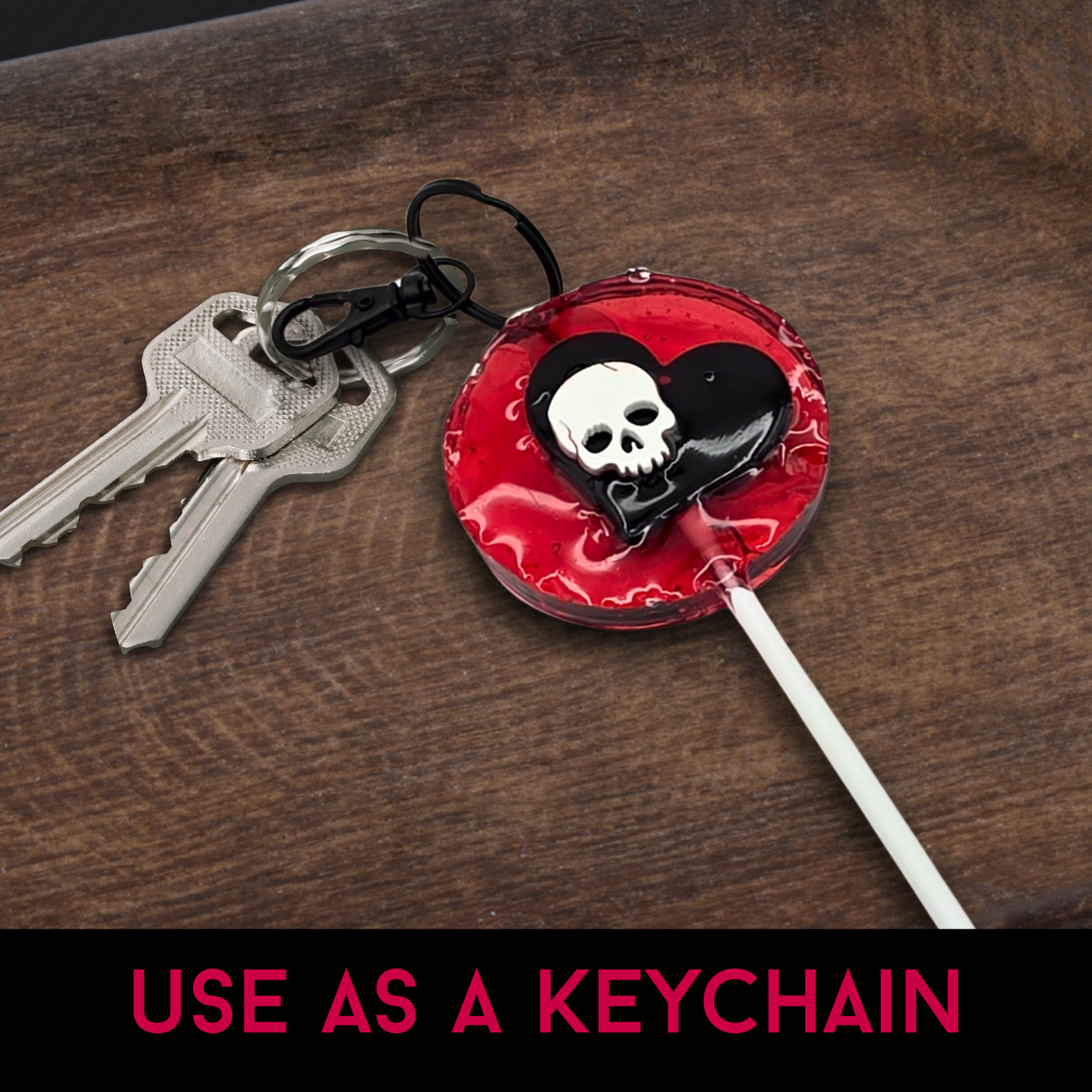 Until Death Sinister Love Lolli Keychain, Skull Heart Resin Lollipop Charm, Gothic Valentine Horror Gift, Dark Romance Bag Charm
