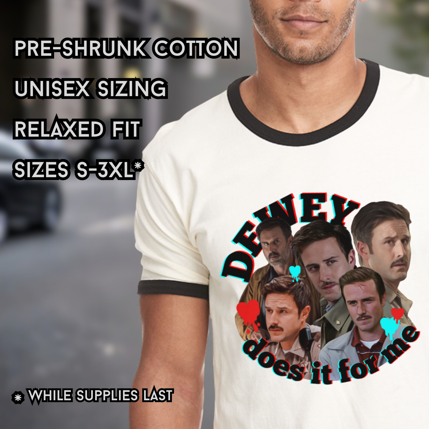 Dewey Does It For Me Unisex Ringer Tee – 90s Slasher Horror Inspired Graphic Shirt – White Black Ringer Overstock Sale $21