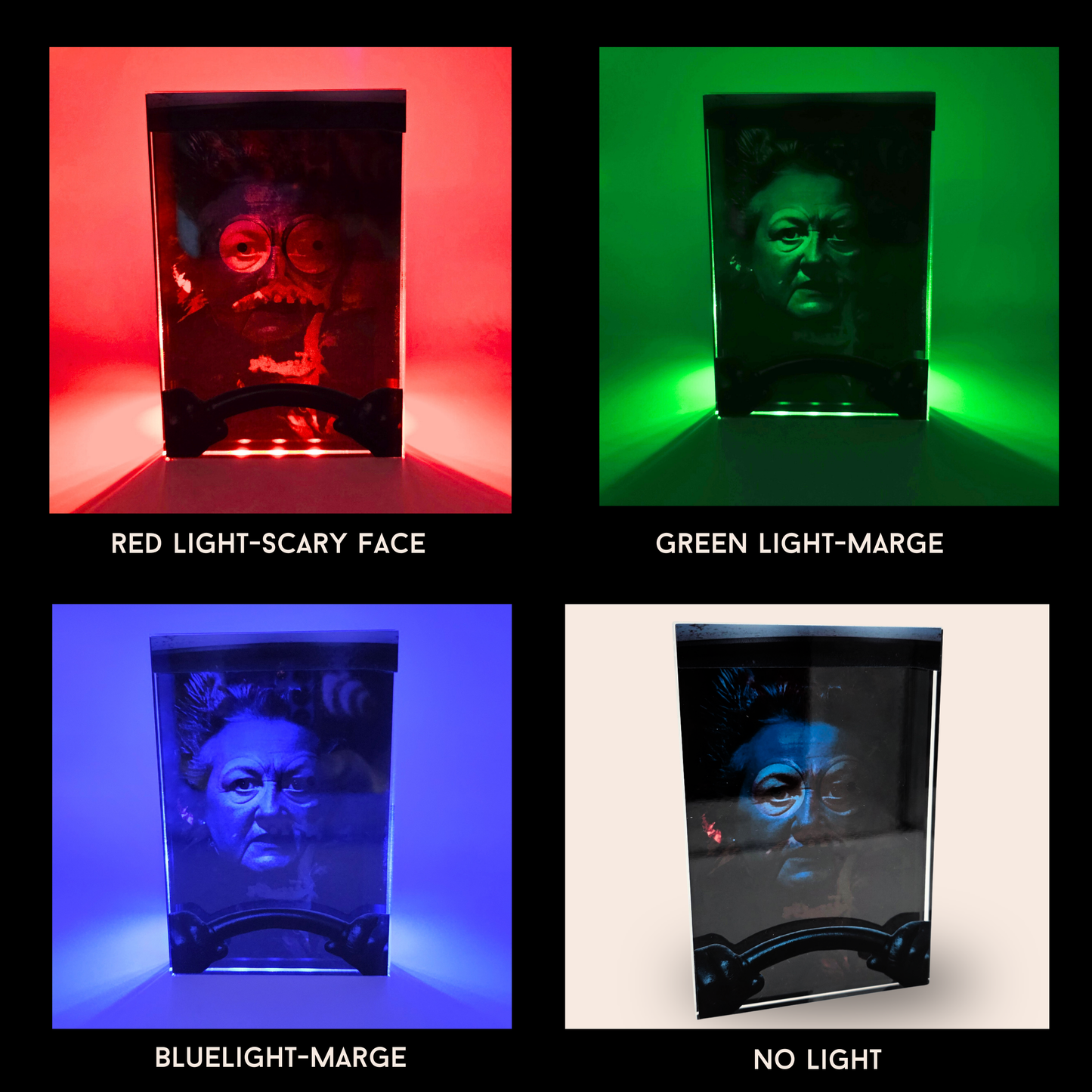 Large Marge Inspired 3D Effect Acrylic – Color Reactive Horror Illusion Art Display with Optional RGB LED Light Base