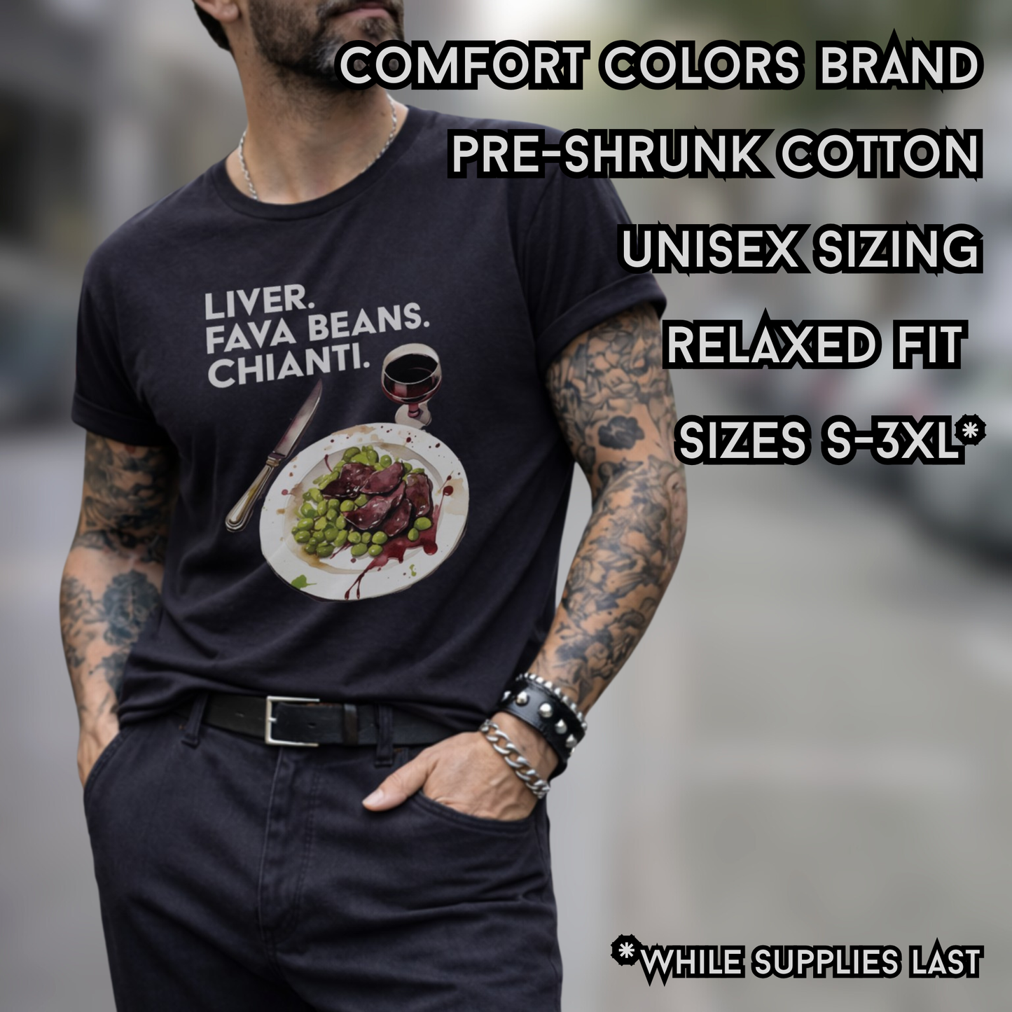 Ate His Liver Unisex Tee – Liver Fava Beans Chianti Shirt – Horror Movie Inspired Graphic Tee – Black Comfort Colors Overstock Sale