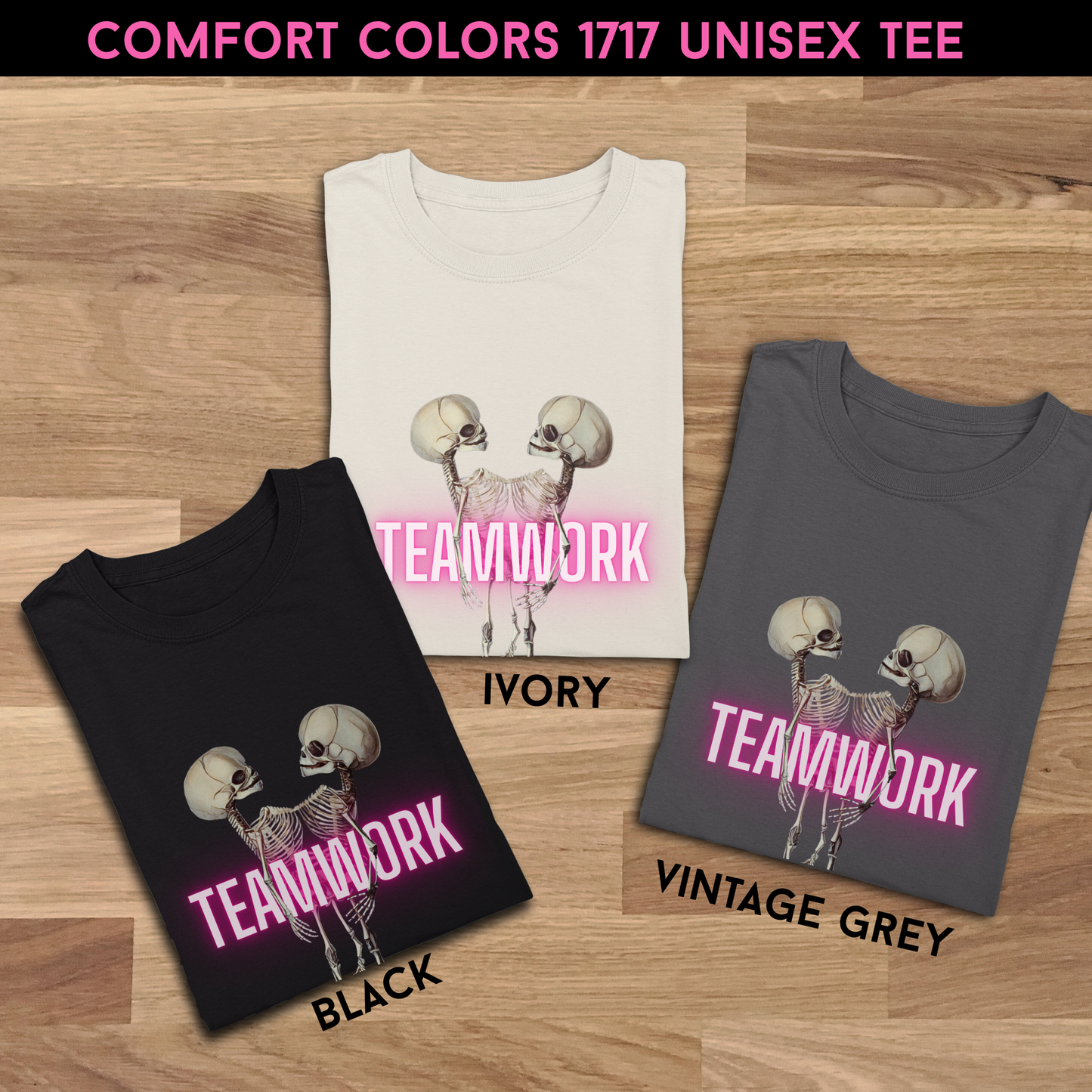 Teamwork Horror Unisex Tee – Conjoined Twin Skeleton Shirt, Dark Macabre Graphic Tee, Gothic Horror Apparel