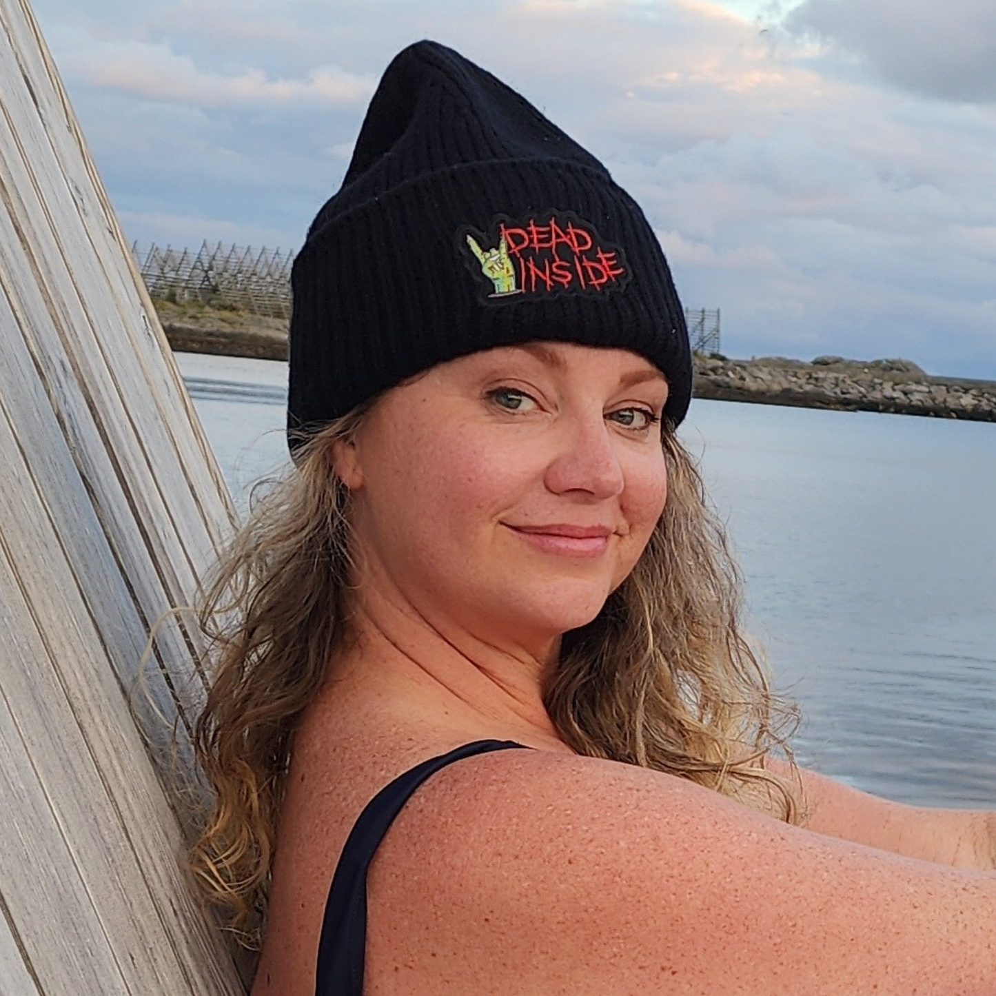 Dead Inside Merino Wool Beanie – Horror Embroidered Patch Hat, merino wool hat, Warm & Soft Skull Cap for Cold Weather, Goth Streetwear