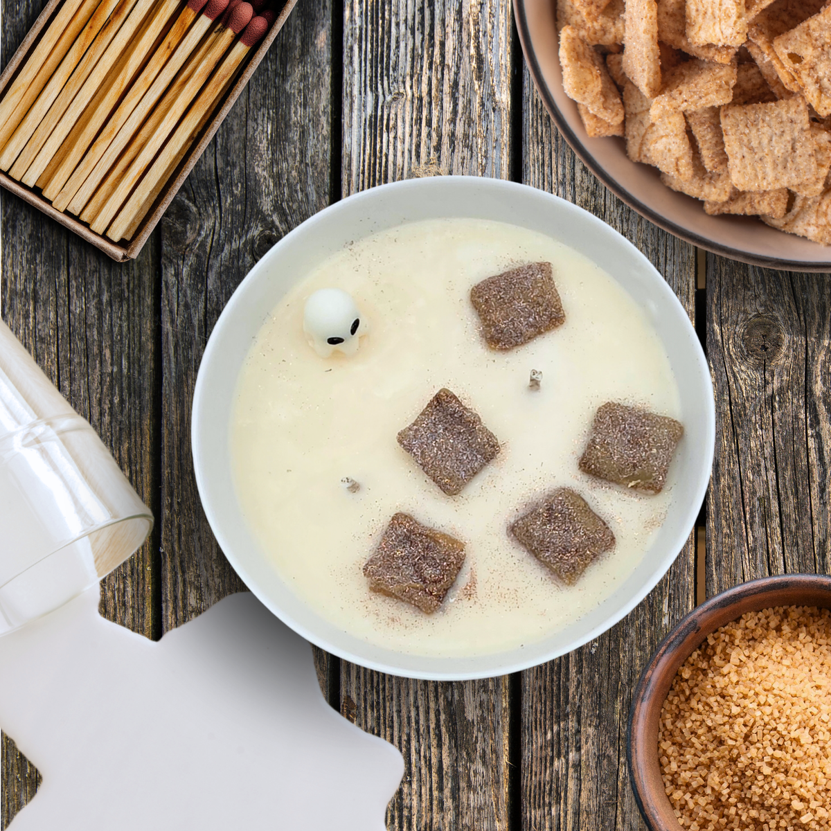 Cinnamon Ghost Crunch Cereal Bowl Candle | Cinnamon Sugar & Milk Scent | 10 oz