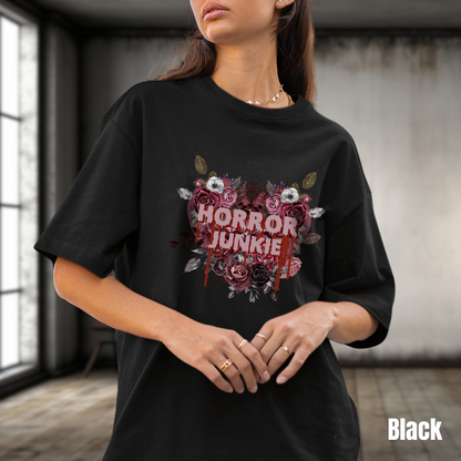 Horror Junkie tee unisex horror tshirt for her pretty horror tee gift horror fan tee for her horror graphic tee classic horror tshirt