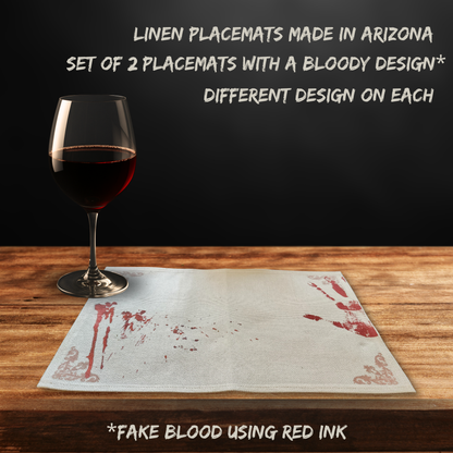 Help Sinister Placemat Set - Bloody Horror Placemat Linen Placemats with Fake Blood Design, Halloween Table Decor, Creepy Gothic Kitchen
