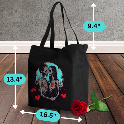 Zombie Love Zippered tote bag gift for horror fan reusable shopping tote punk Valentine zombie horror tote bag gift for her