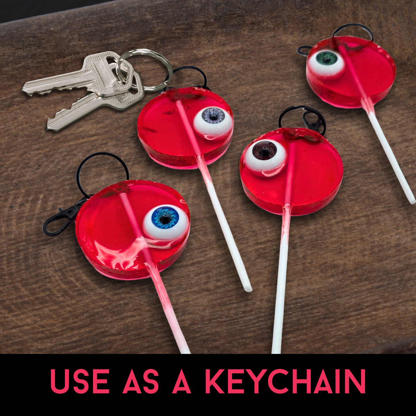 I Only Have Eyes for You Sinister Love Lolli Keychain, Eyeball Resin Lollipop Charm, Gothic Valentine Horror Gift