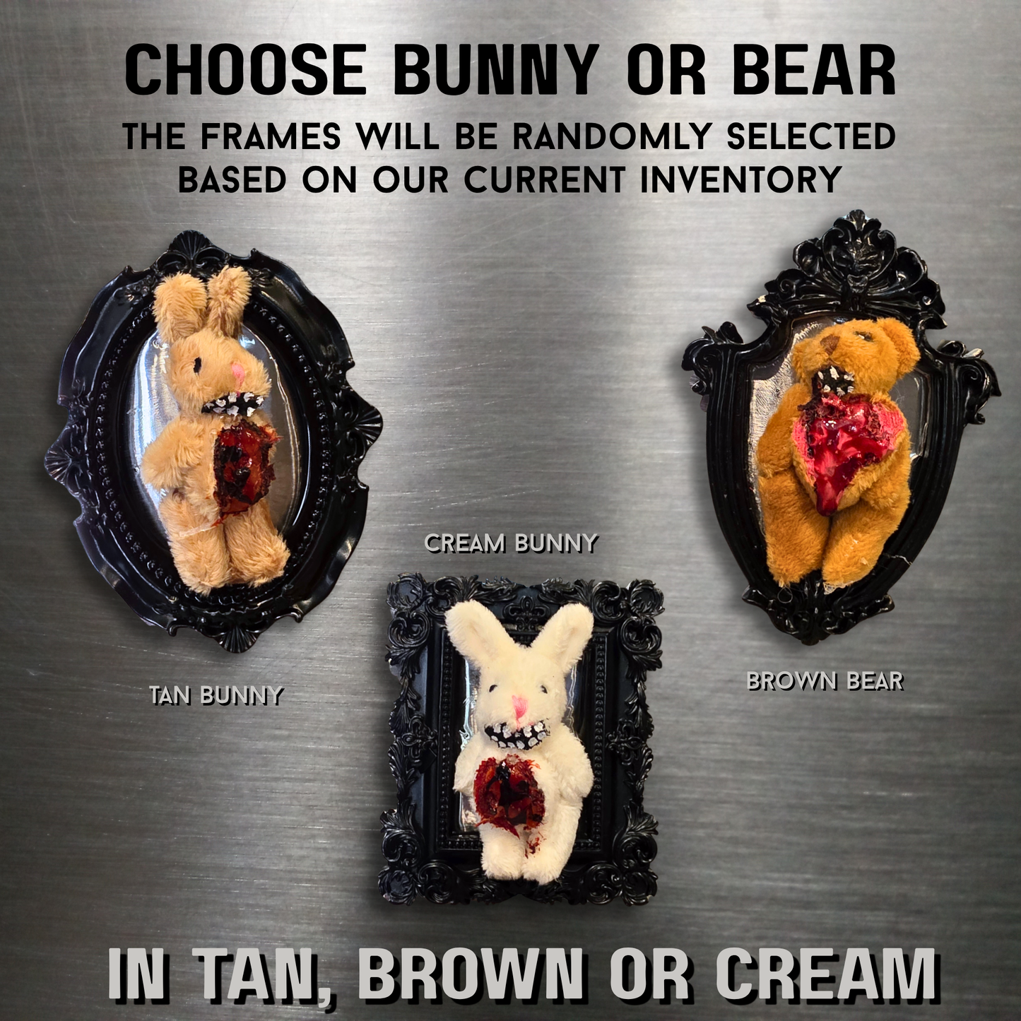 Gutted & Framed™ Gothic Plush Magnets | Handmade Horror Bunny & Bear Magnets