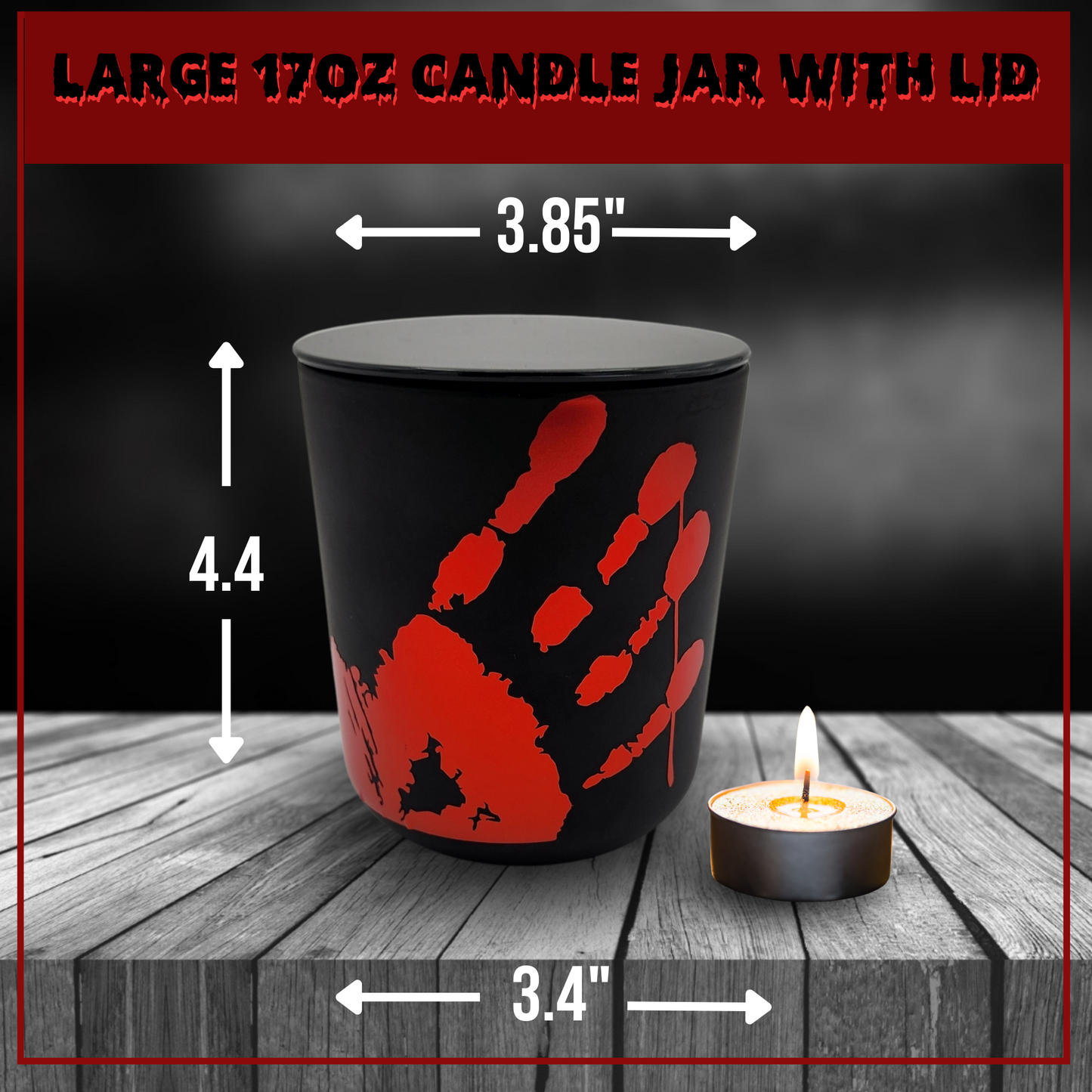 Bloody Handprint 17oz soy candle jar with lid spooky candle gift for her horror housewarming candle gift halloween candle gory gift handprint candle gift