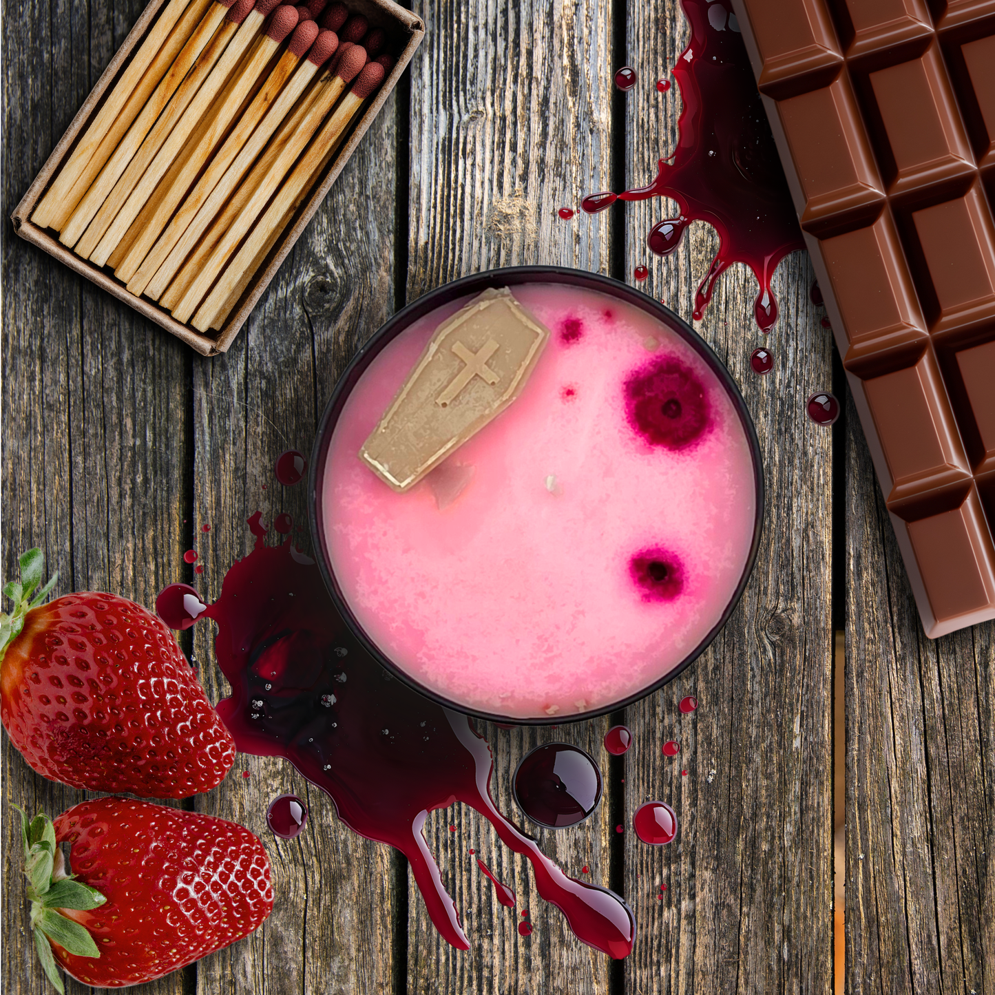 Vampire Kiss Candle and Wax Melts | Chocolate Strawberry Scent | Gothic Vampire Decor | Horror Candle Gift | Sinister Studios AZ