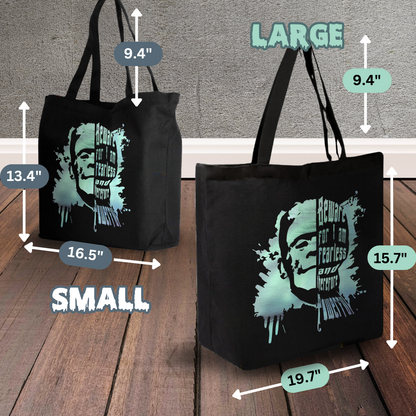 Fearless Frank tote bag with zipper closure, Frankenstein, gift for horror fan, movie monster gift, reusable shopping tote, horror tote bag gift for her