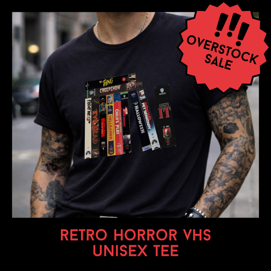 Retro Horror VHS Unisex Tee – Vintage Slasher Movie Tape Graphic Shirt – Black Comfort Colors Overstock Sale
