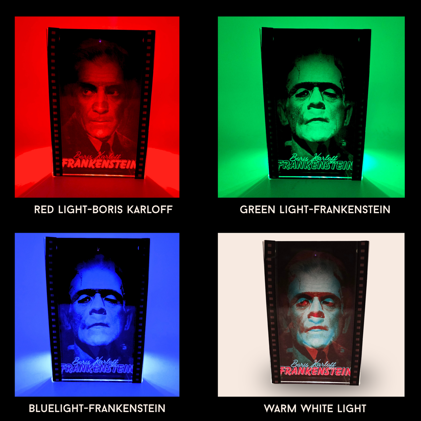 Frankenstein 3D Effect Acrylic – Color Reactive Boris Karloff Monster Illusion Art Display with Optional RGB LED Light Base