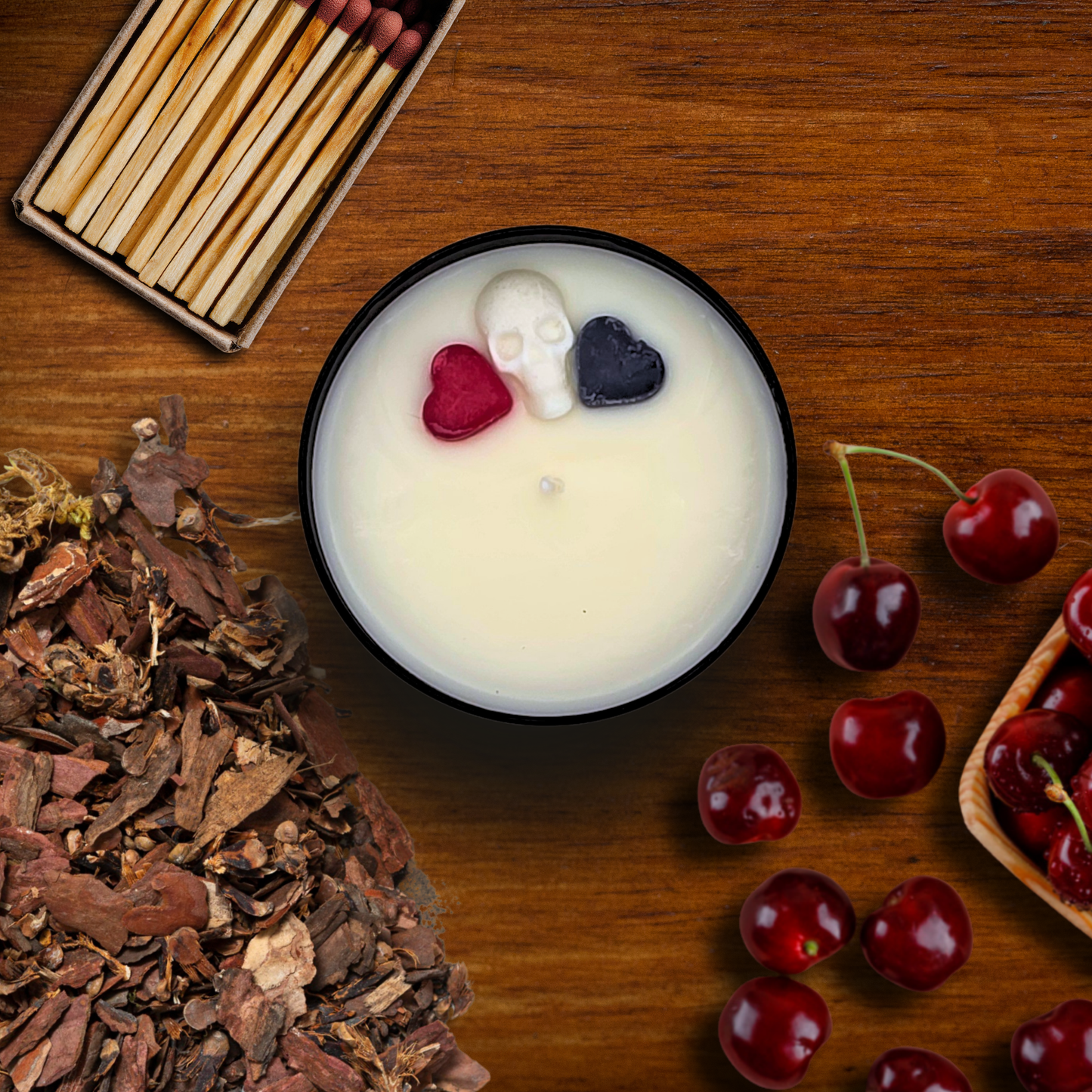 Till Death Horror Candle & Wax Melts Set – Cherry Mahogany Teakwood Scent – Gothic Wedding Gift – Dark Romantic Decor