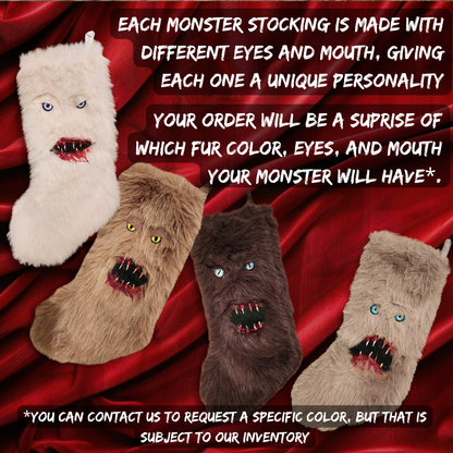 Monster Stalker Stocking | Faux Fur Monster Christmas Stocking | Horror Creepmas Décor | Handmade | 18" stocking