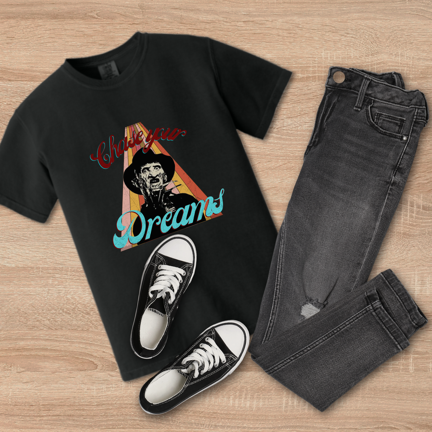 Chase Your Dreams Horror Unisex Tee – Freddy Inspired Retro Graphic Shirt – Black Comfort Colors Overstock Sale