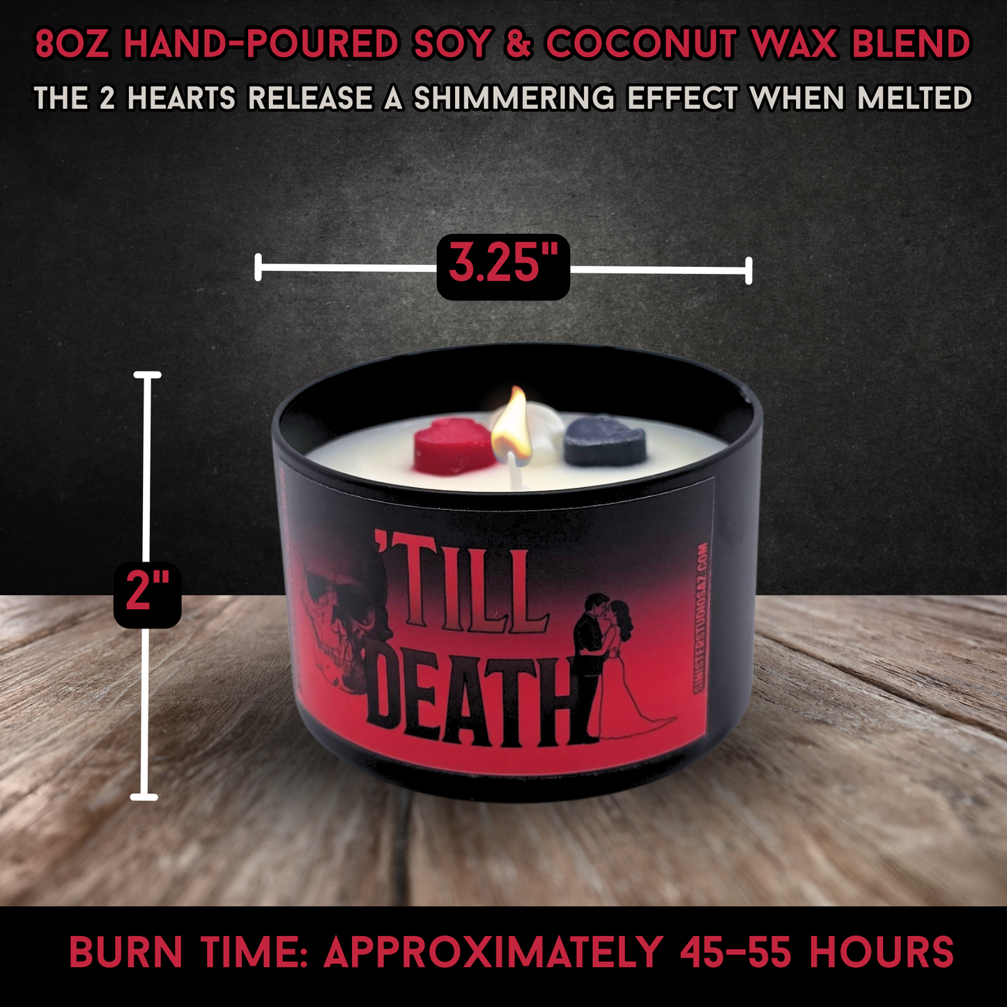 Till Death Horror Candle & Wax Melts Set – Cherry Mahogany Teakwood Scent – Gothic Wedding Gift – Dark Romantic Decor