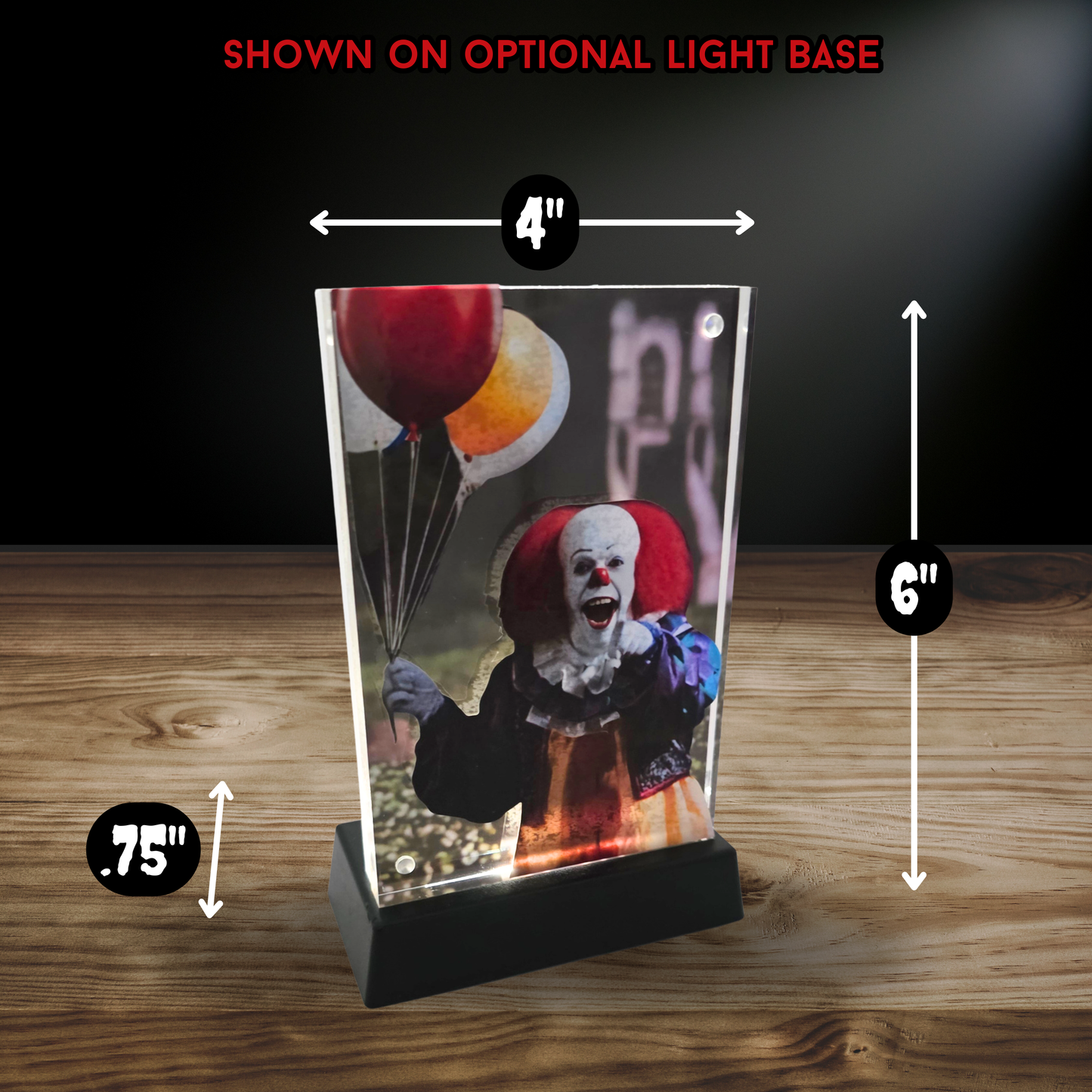 Pennywise 1990 3D Effect Acrylic – Tim Curry Inspired Horror Clown Layered Acrylic Art Display with Optional LED Light Base