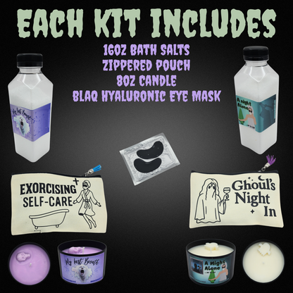 RIP & Relaxation Spa Kit – Gothic Self Care Gift Set with Candle, Bath Salts, Eye Mask & Pouch – Lavender or Eucalyptus – Horror Mother's Day Gift