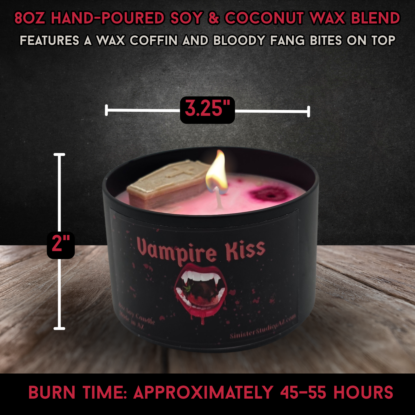 Vampire Kiss Candle and Wax Melts | Chocolate Strawberry Scent | Gothic Vampire Decor | Horror Candle Gift | Sinister Studios AZ