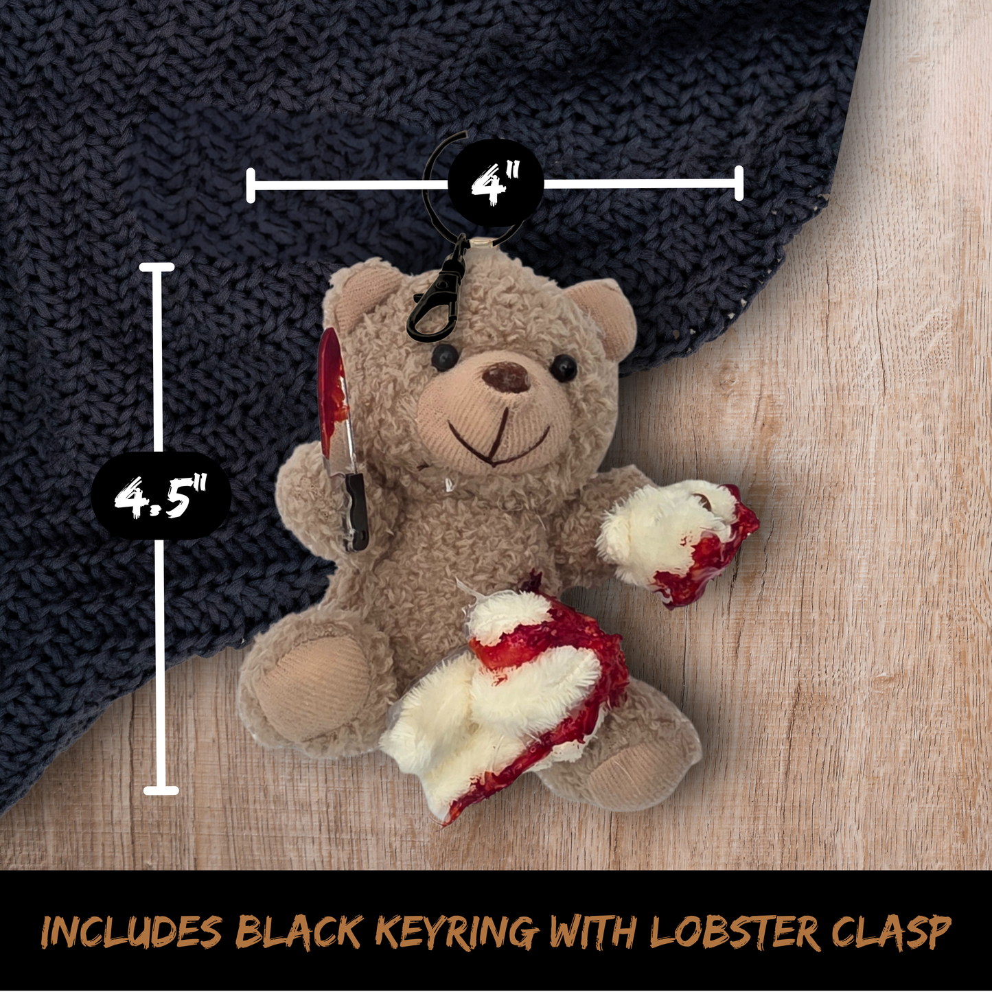 Bad Teddy Keychain Plushie Horror Bear Keychain Cute But Creepy Teddy Bear Knife Plush Goth Bag Charm