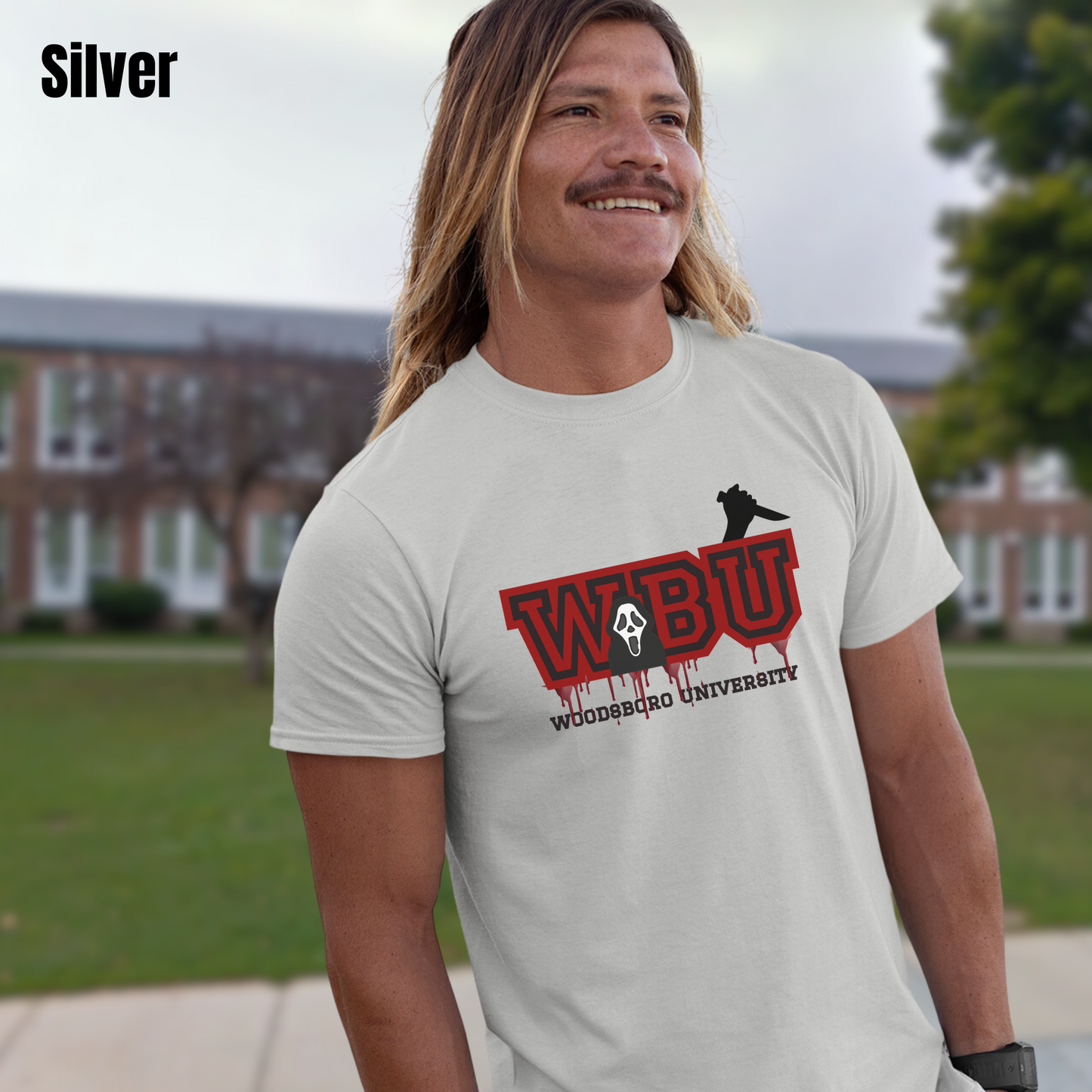 Woodsboro University tee unisex horror tshirt for her Woodsboro tee gift Scream tee for her horror graphic tee Ghostface horror tshirt