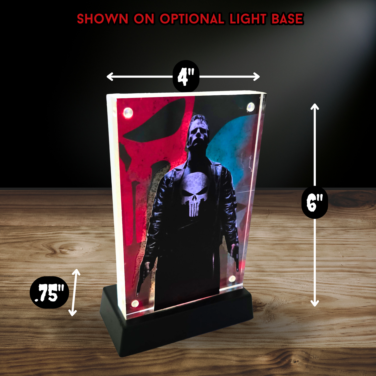 Punisher Inspired 2004 3D Effect Acrylic – Thomas Jane Vigilante Skull Layered Art Display with Optional RGB Light Base