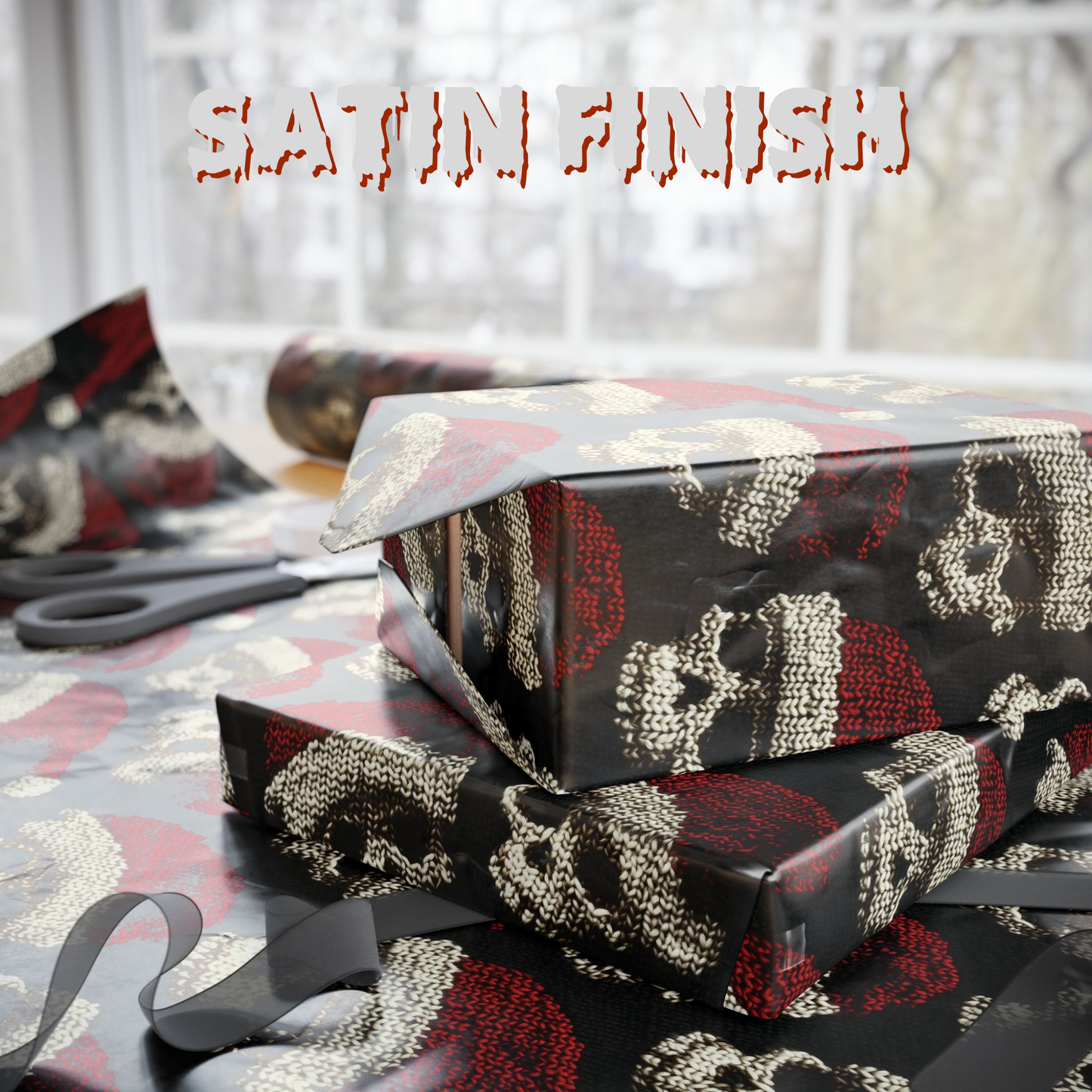 Santa Sweater Skulls Gift Wrap spooky gift Horror gift wrap creepy gothic gift wrap scary birthday gift wrap halloween gift gothic christmas santa hat wrapping paper