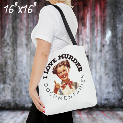 I Love Murder Documentaries Tote Bag true crime tote bag horror tote bag true crime gift for her reusable tote for true crime fan birthday gift for horror fan