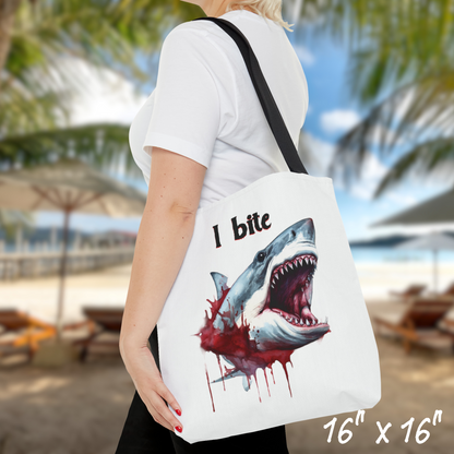 I Bite tote bag shark tote bag gift sharkweek bag gift for him reusable grocery bag gory shark attack tote bag shark beach bag gift for her