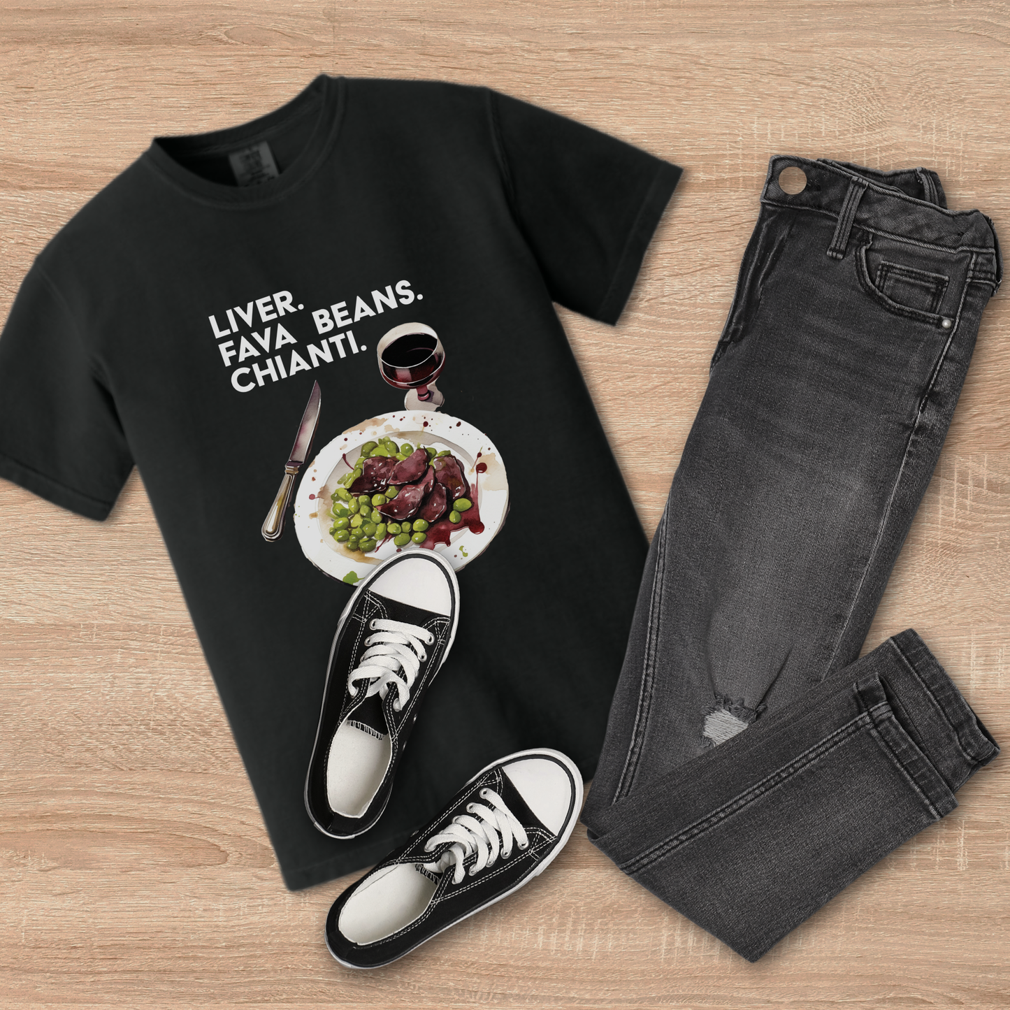 Ate His Liver Unisex Tee – Liver Fava Beans Chianti Shirt – Horror Movie Inspired Graphic Tee – Black Comfort Colors Overstock Sale