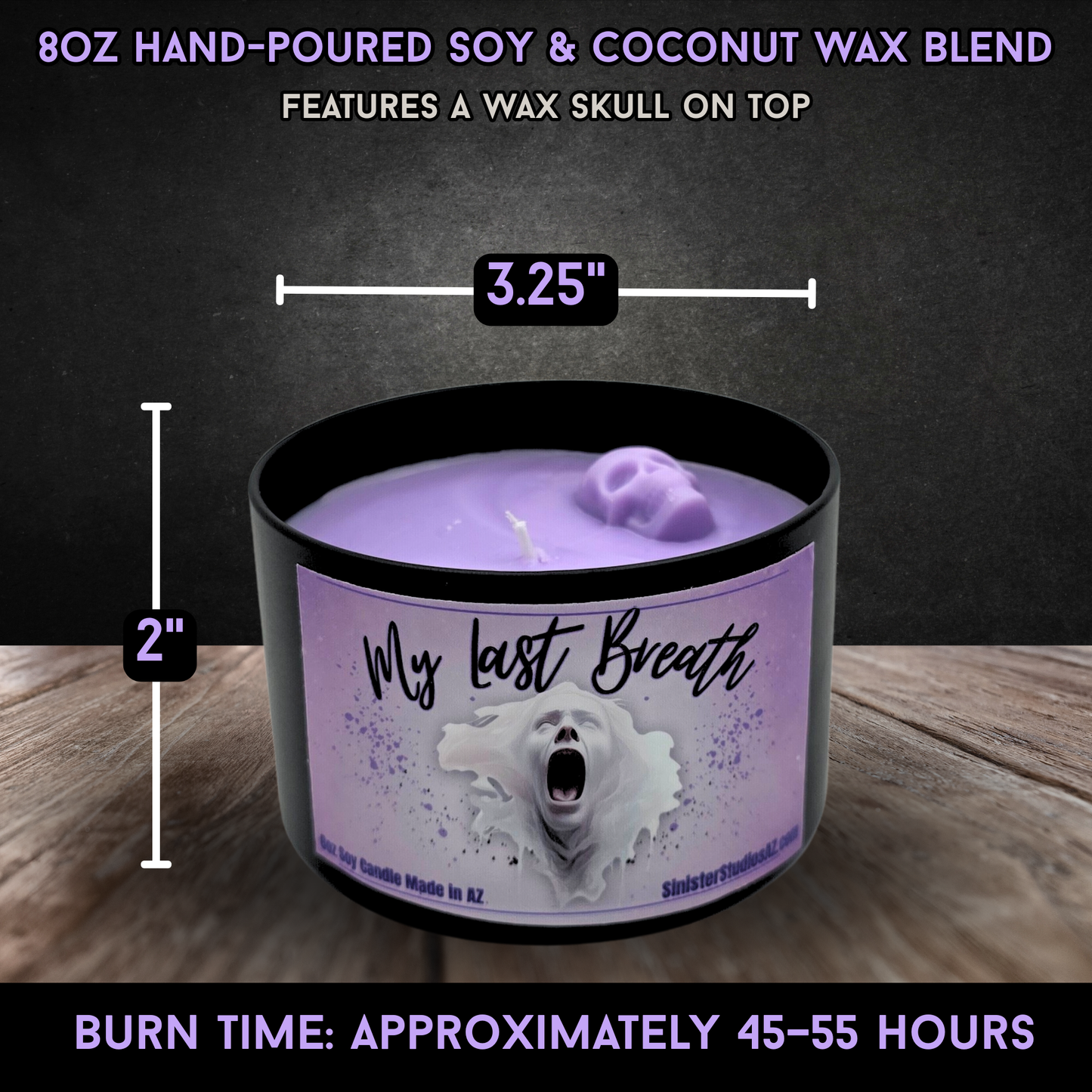 My Last Breath Horror Candle & Wax Melts | Lavender Bergamot Scent | Skull Candle | Gothic Home Decor | Spooky Gift Made in AZ