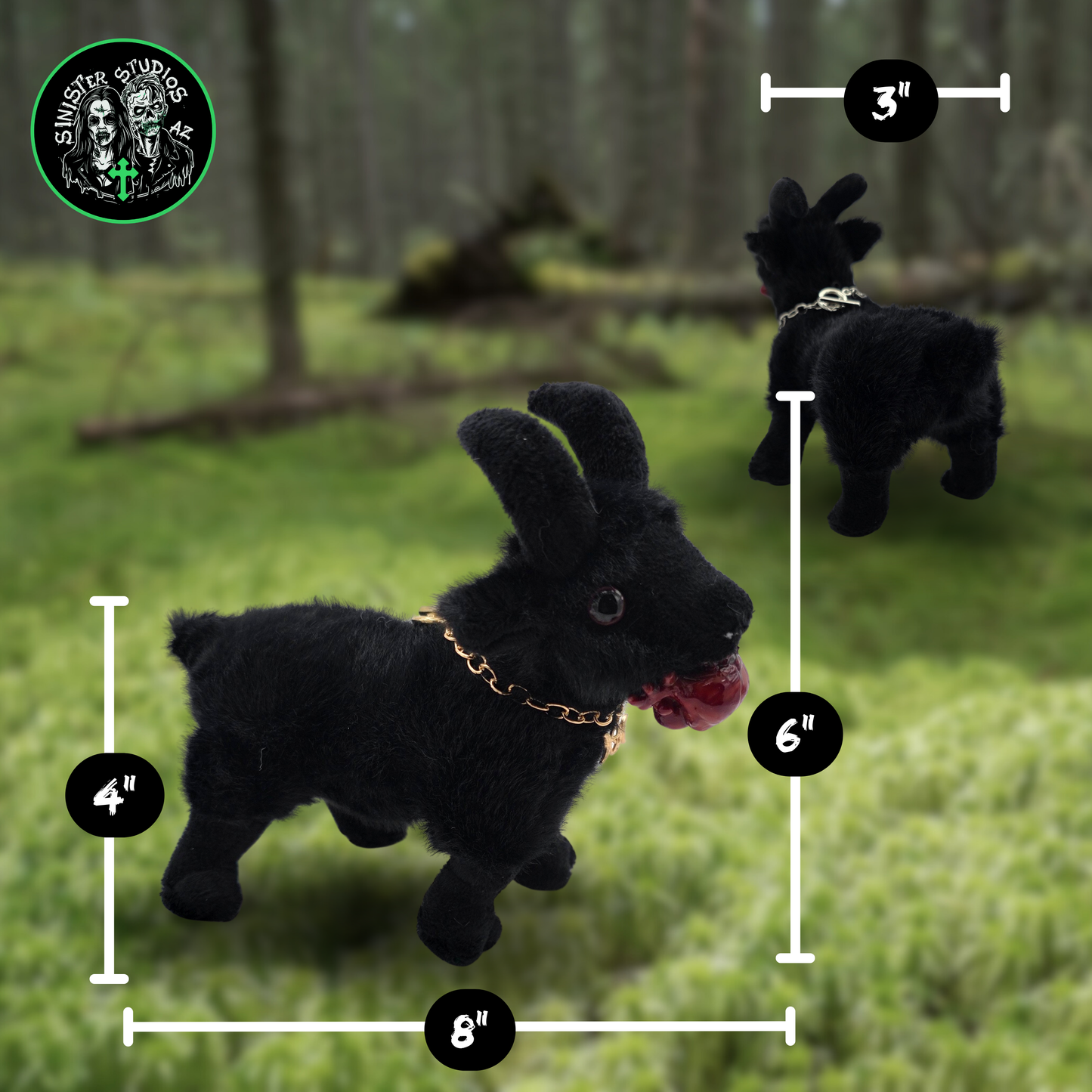 Bad Baphy Baphomet Goat Plushie with Bloody Heart & Removable Pentagram or Triple Moon Bracelet Necklace Gothic Gift