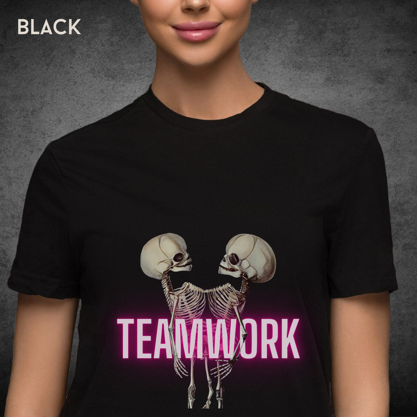 Teamwork Horror Unisex Tee – Conjoined Twin Skeleton Shirt, Dark Macabre Graphic Tee, Gothic Horror Apparel
