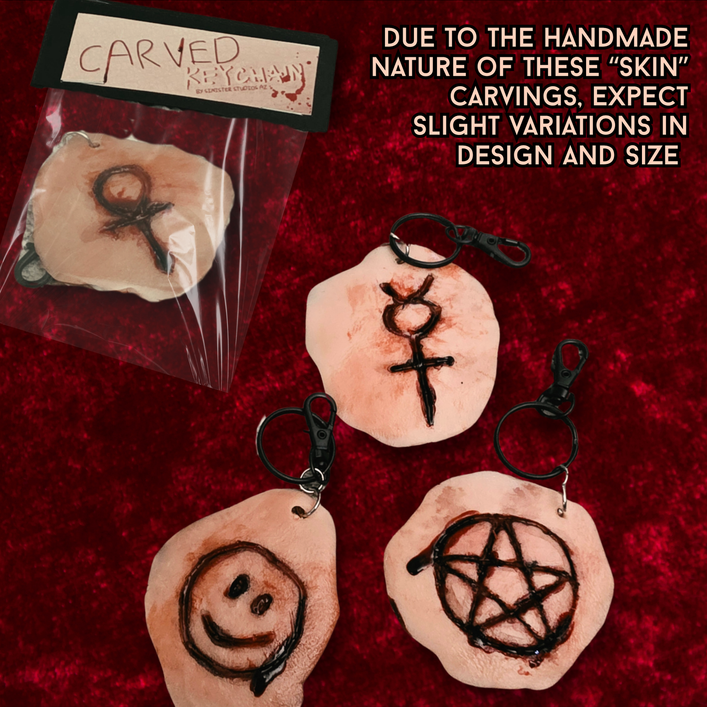 Carved “Skin” Keychain & Bag Charm | Handmade Horror Accessory