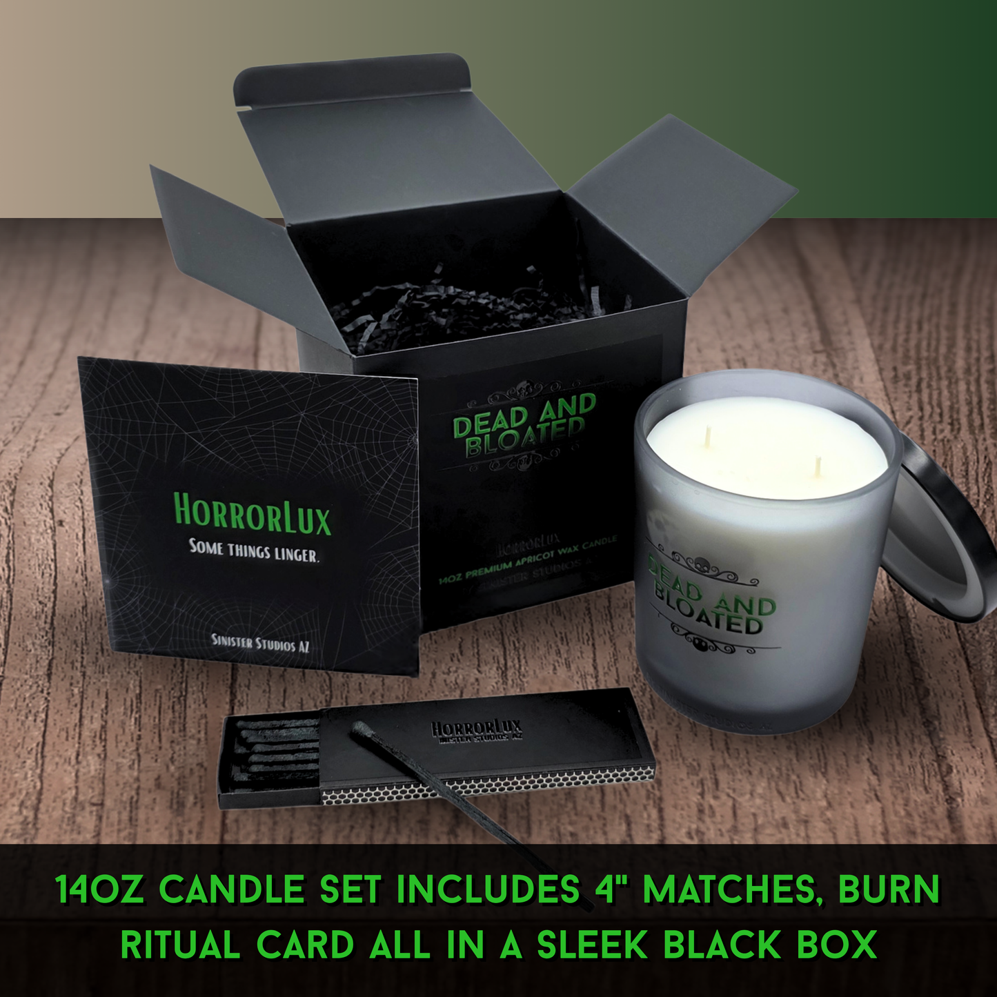 Dead and Bloated HorrorLux Candle & Wax Melts Set, Leather Tobacco Dirt Scent, Gothic Luxury Horror Candle Gift