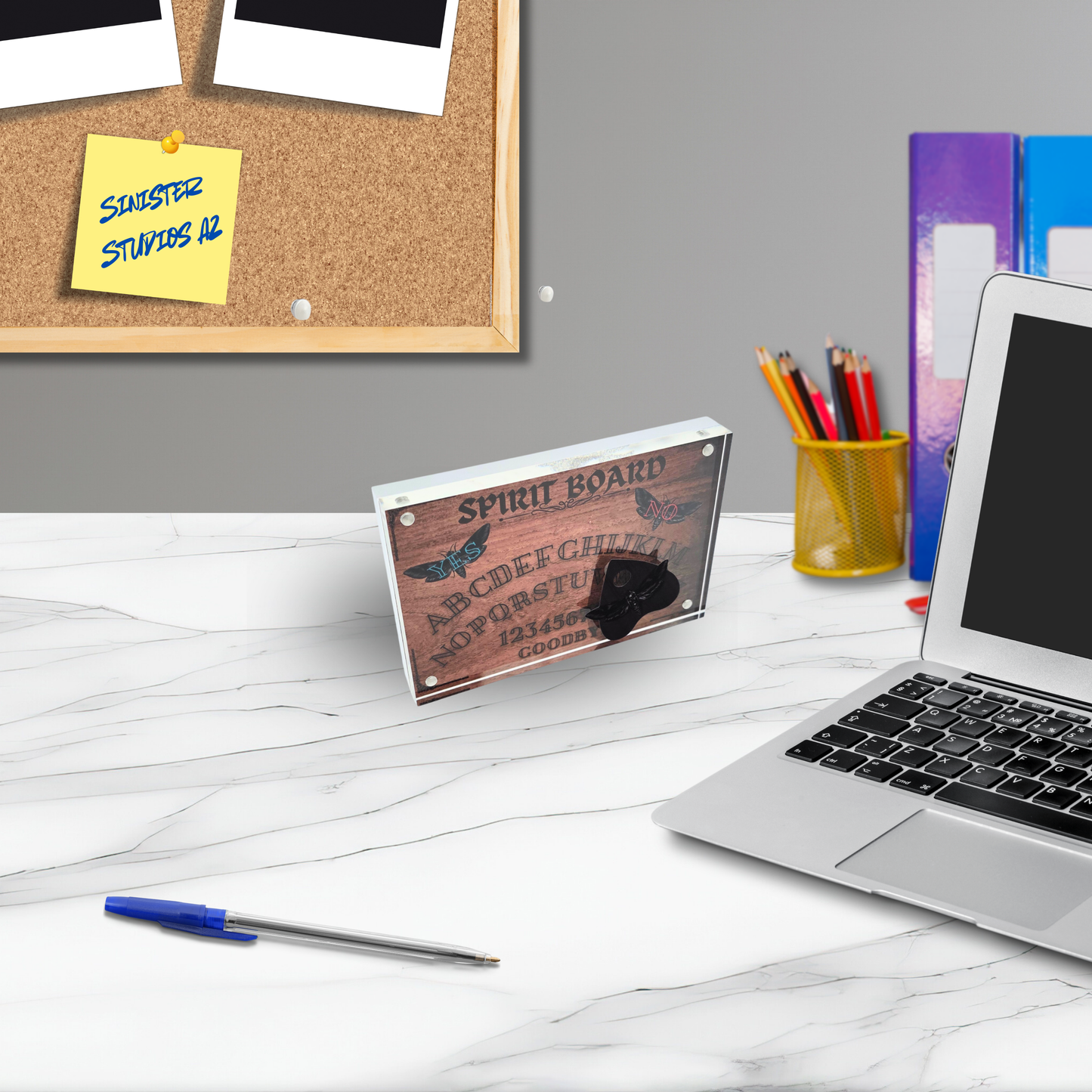 Sinister Spirit Board 3D Effect Acrylic – Gothic Ouija Inspired Decor with Moving YES/NO Light Effect – Horror Desk Display