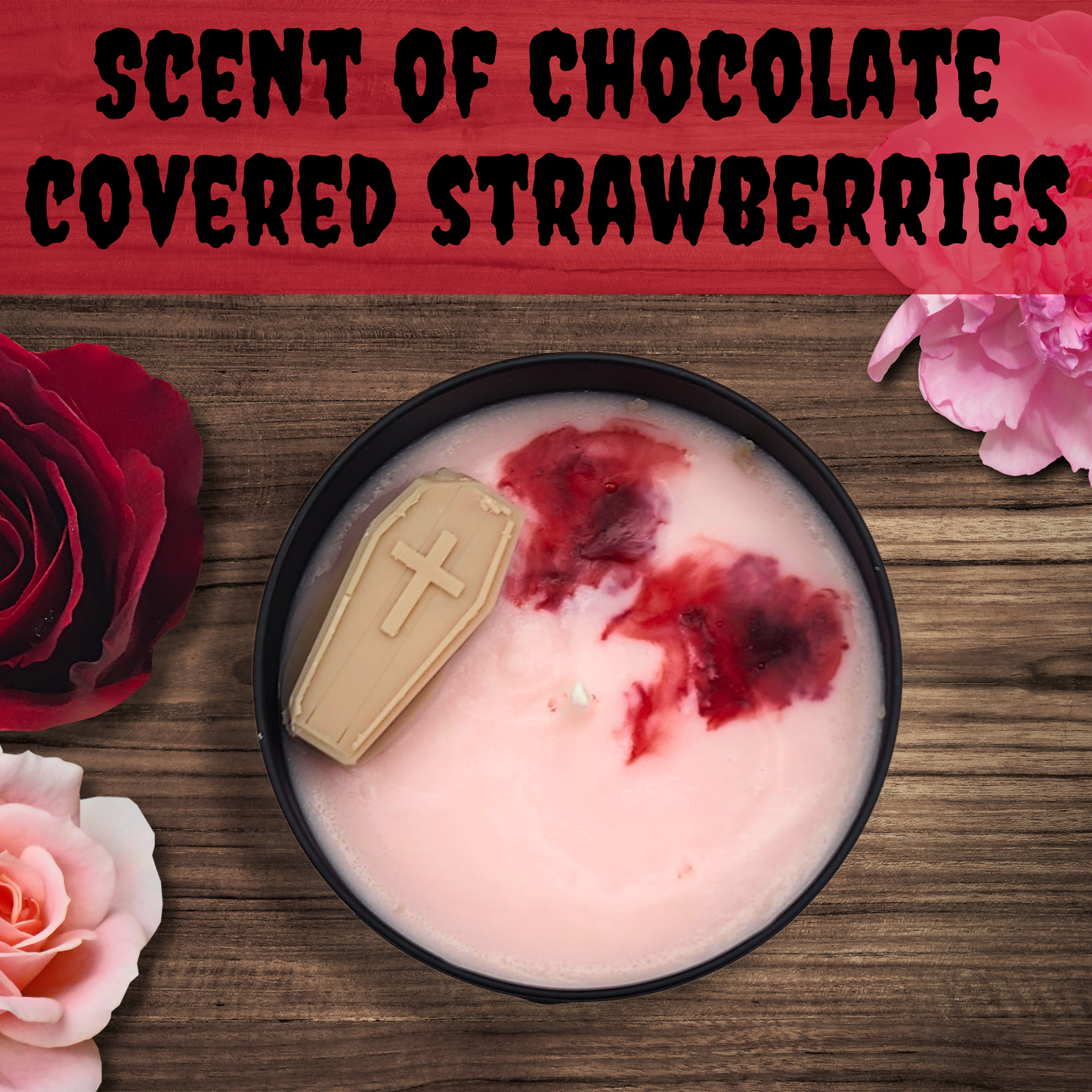 Vampire Kiss soy candle chocolate covered strawberry scented candle spooky candle housewarming gift home decor gift for her valentine gift