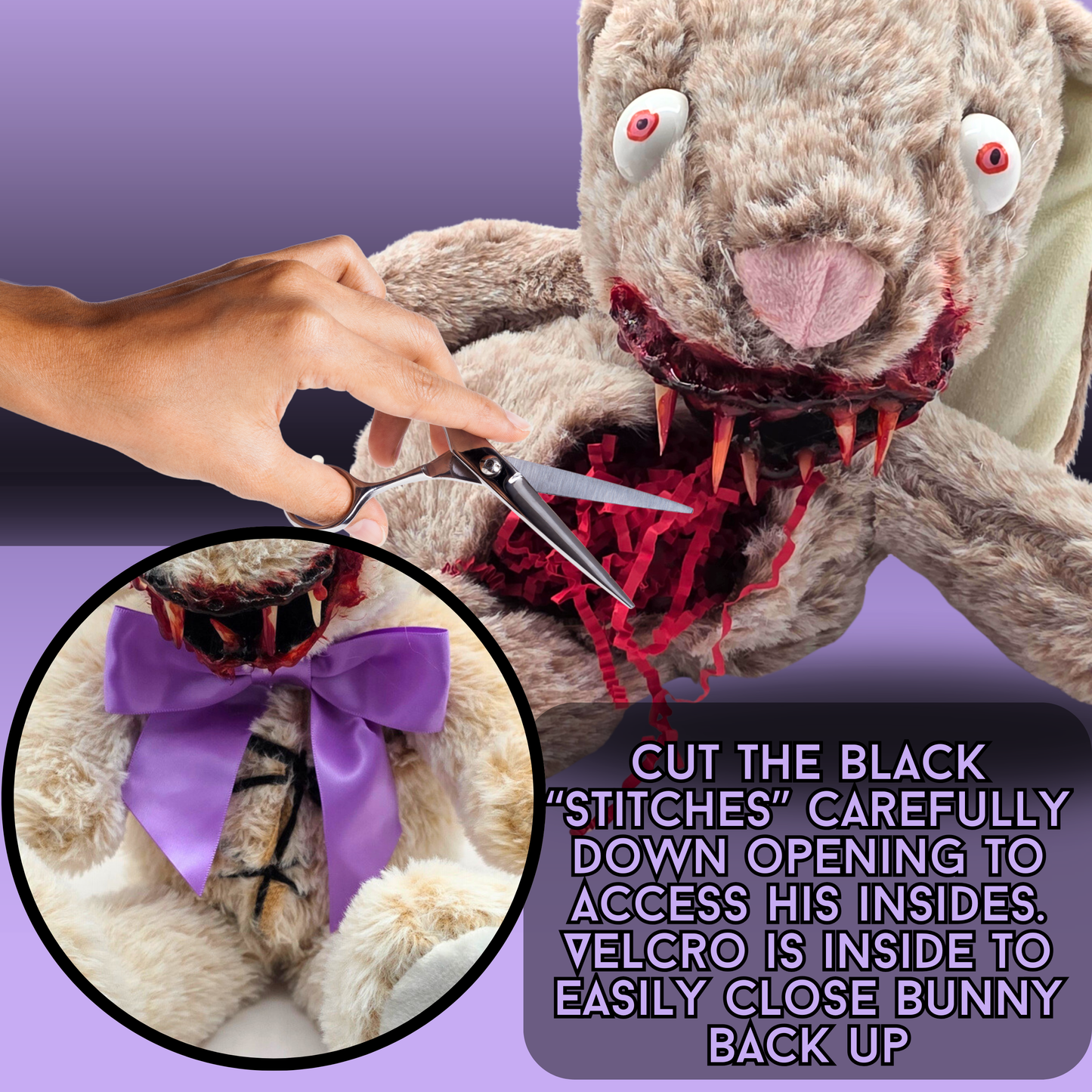 Mystery Creepster Bunny Plush Horror Easter Basket Alternative – Creepy Easter Gift, Cut Open Bunny Surprise Toy, Gothic Plush by Sinister Studios AZ