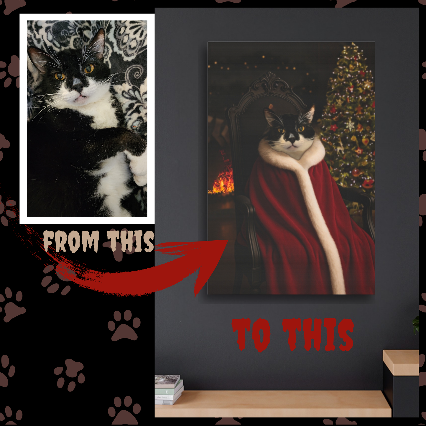 Merry Gothmas Custom Creepy Pet Portrait • Horror Holiday Pet Art • Gothic Christmas Pet Painting • Cat or Dog Photo to Dark Xmas Artwork